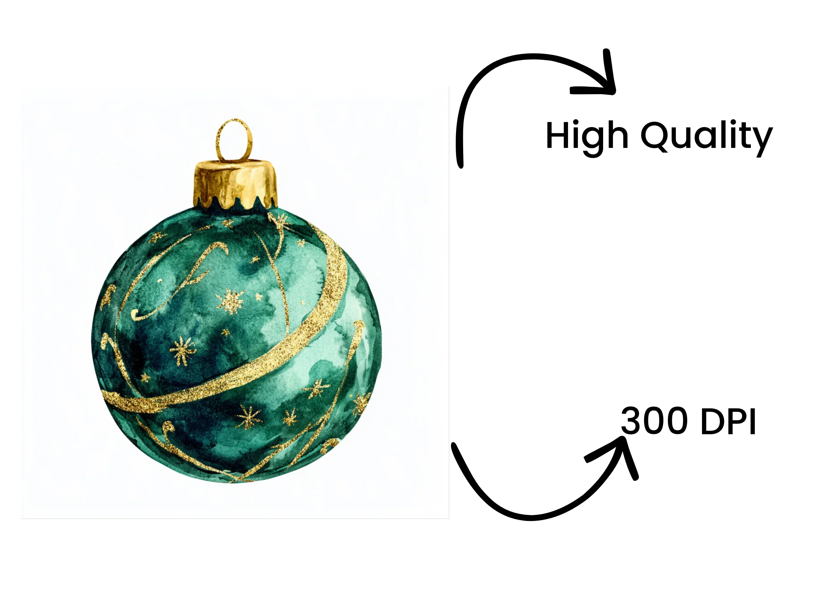 Elegant Green Gold Christmas Baubles Clipart Bundle - Image 4