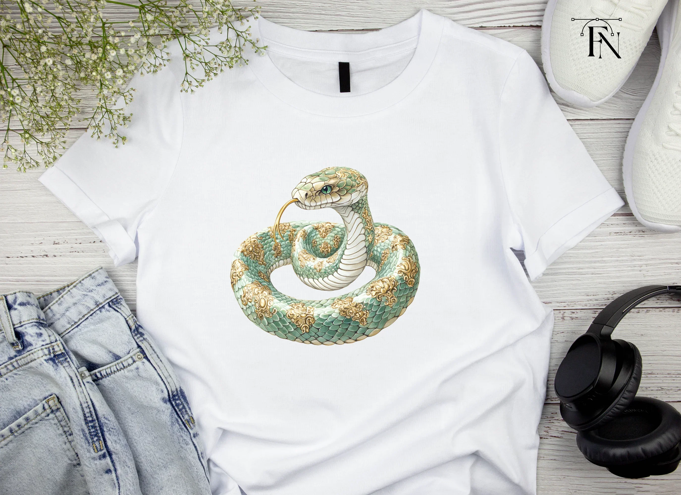 Elegant Green Ornate Snake Clipart Bundle - Image 4