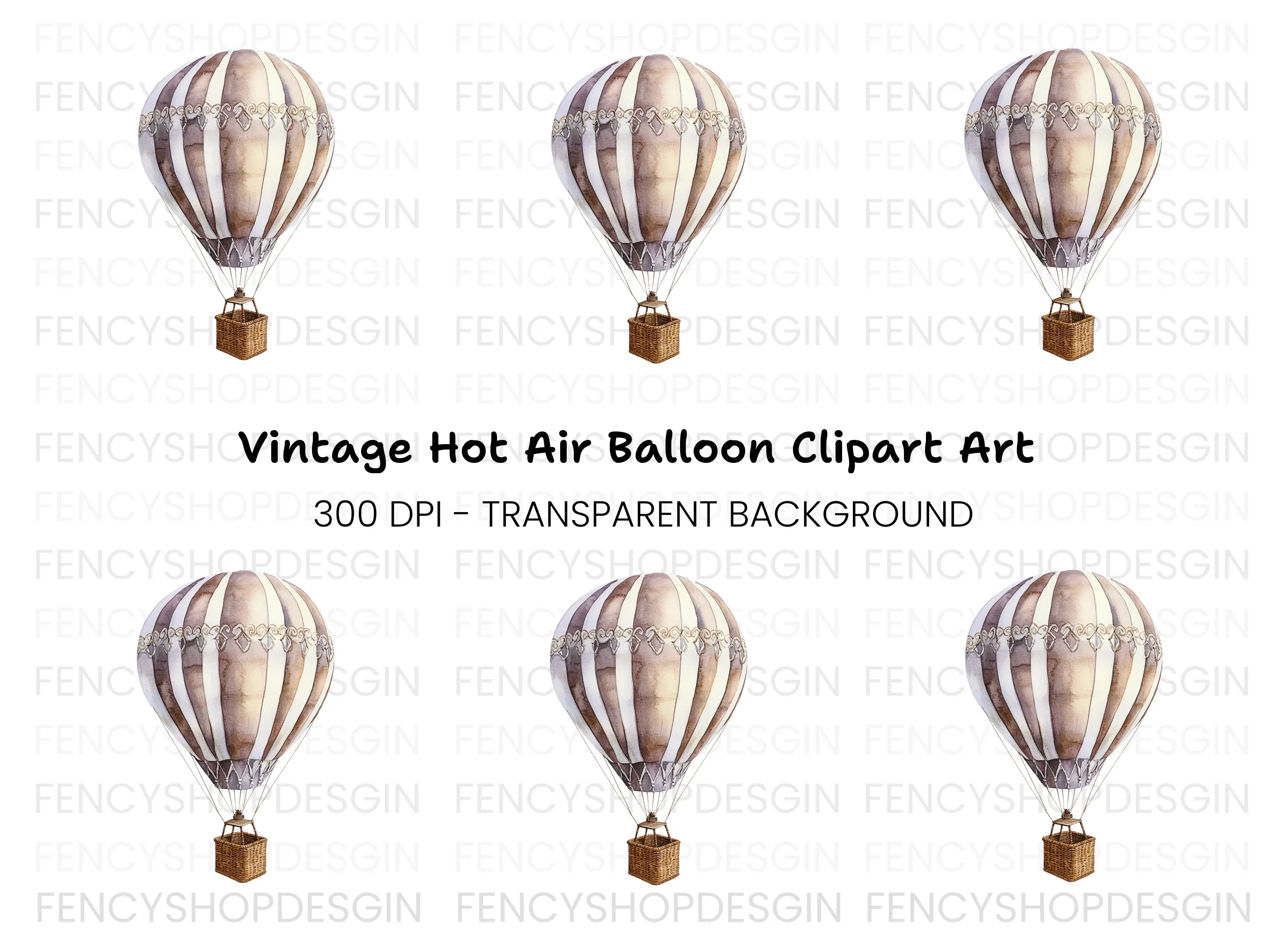 Elegant Hot Air Balloon Clipart Bundle