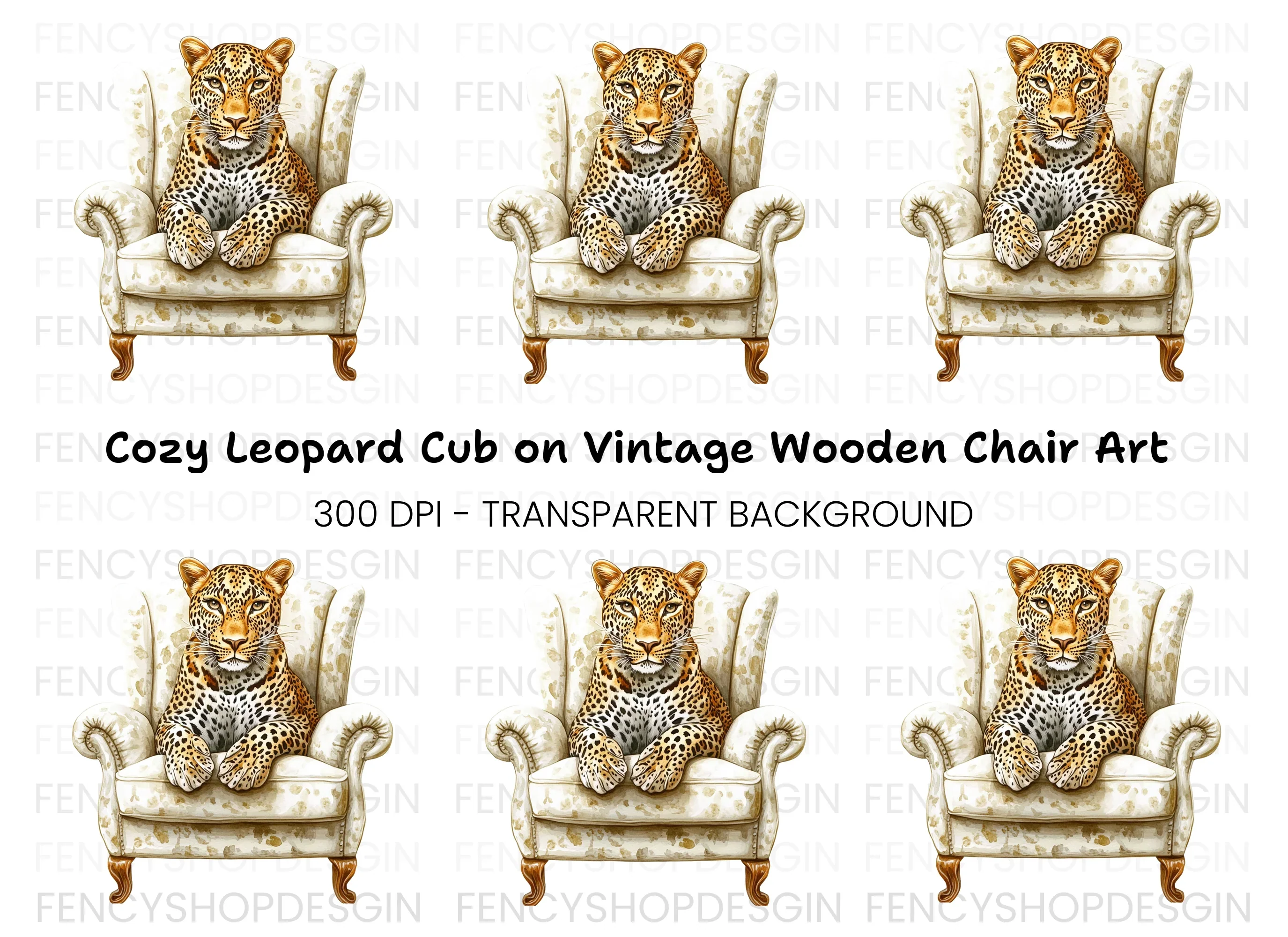 Elegant Leopard in Armchair Clipart Bundle