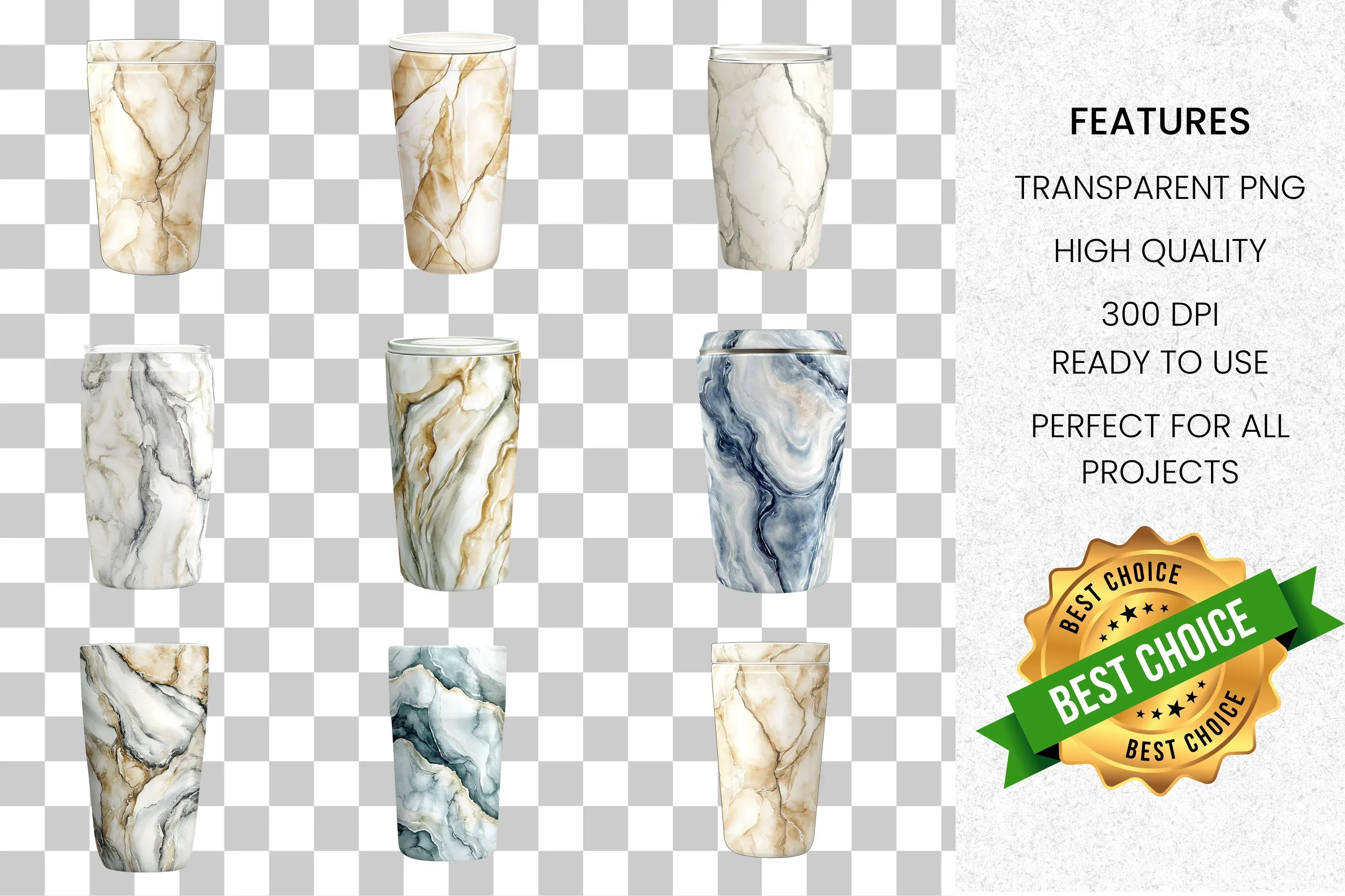 Elegant Marble Tumbler Clipart Bundle - Image 8