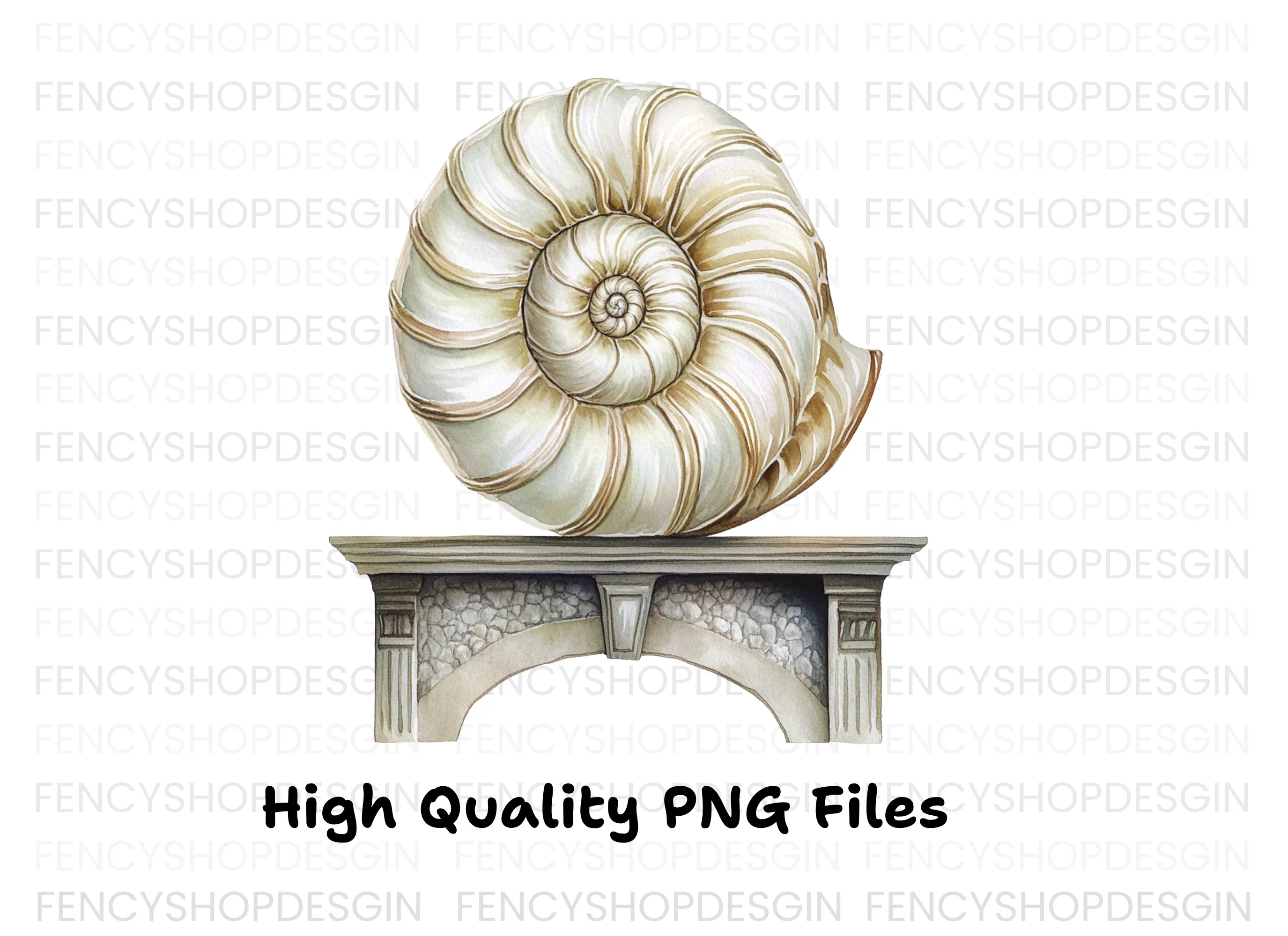 Elegant Nautilus Shell on Stone Pedestal Clipart Bundle - Image 3