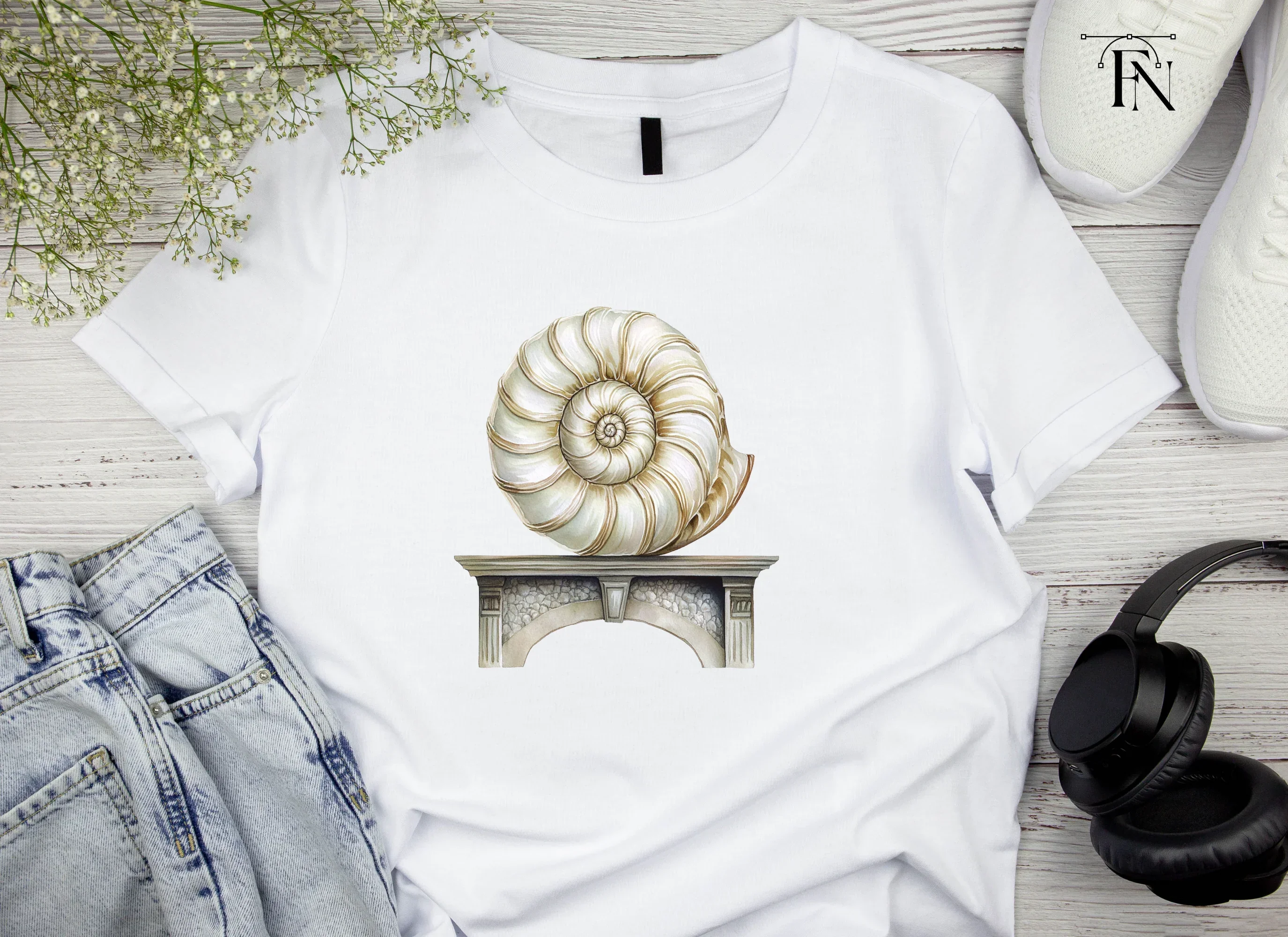 Elegant Nautilus Shell on Stone Pedestal Clipart Bundle - Image 4