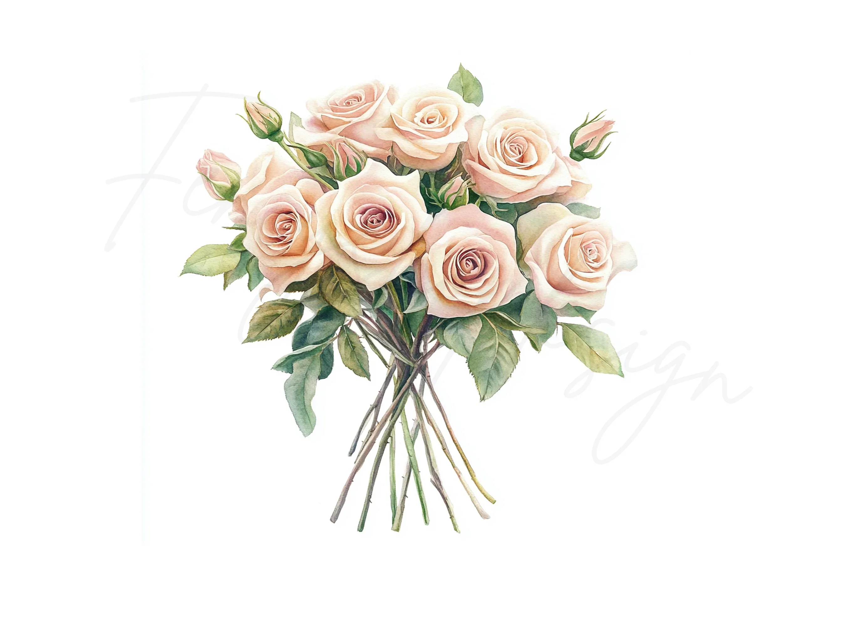 Elegant Peach Rose Bouquets Clipart Bundle - Image 2