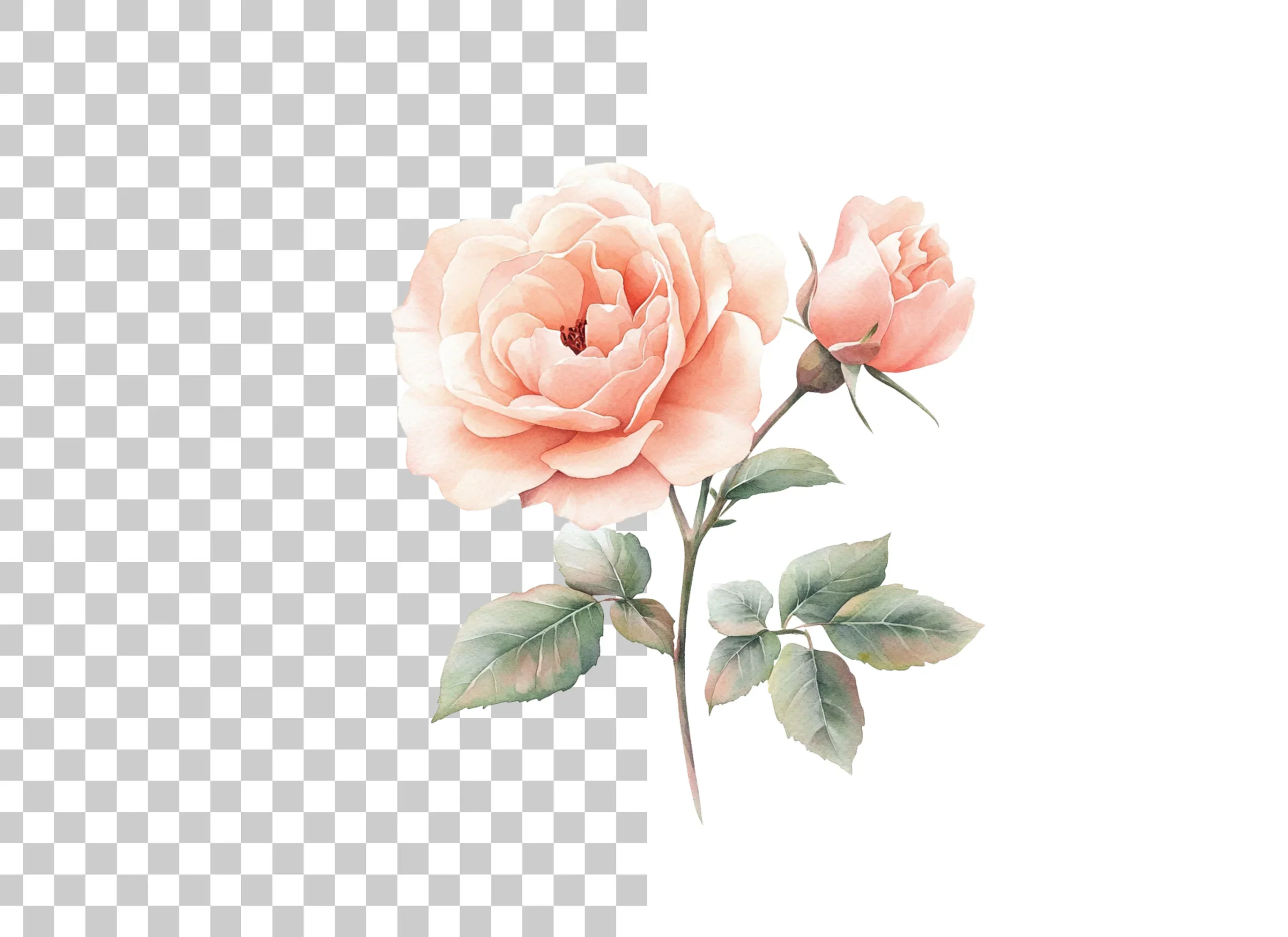Elegant Peach Rose Illustration Clipart Bundle - Image 6
