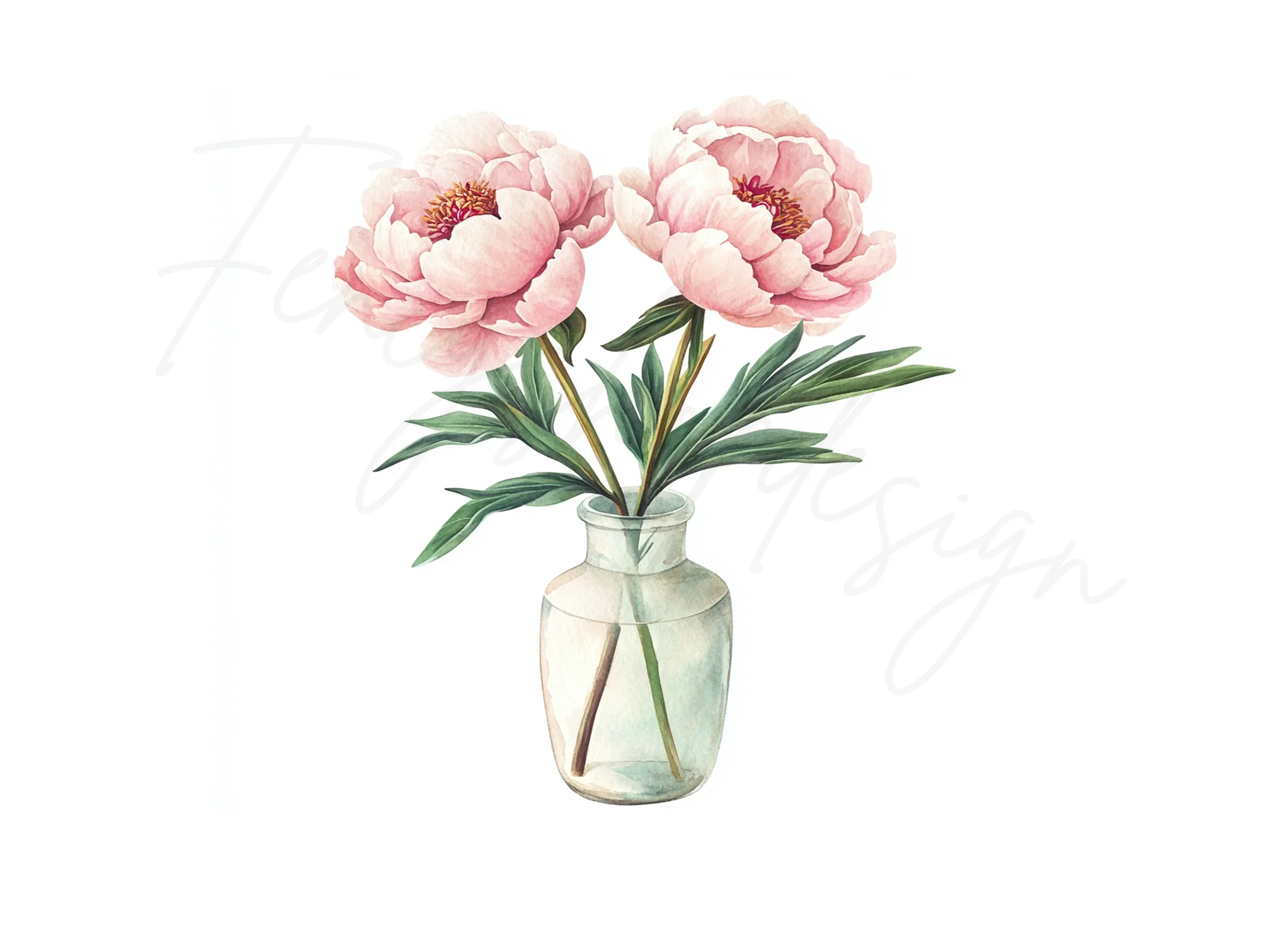 Elegant Peonies in Glass Vase Clipart Bundle - Image 2