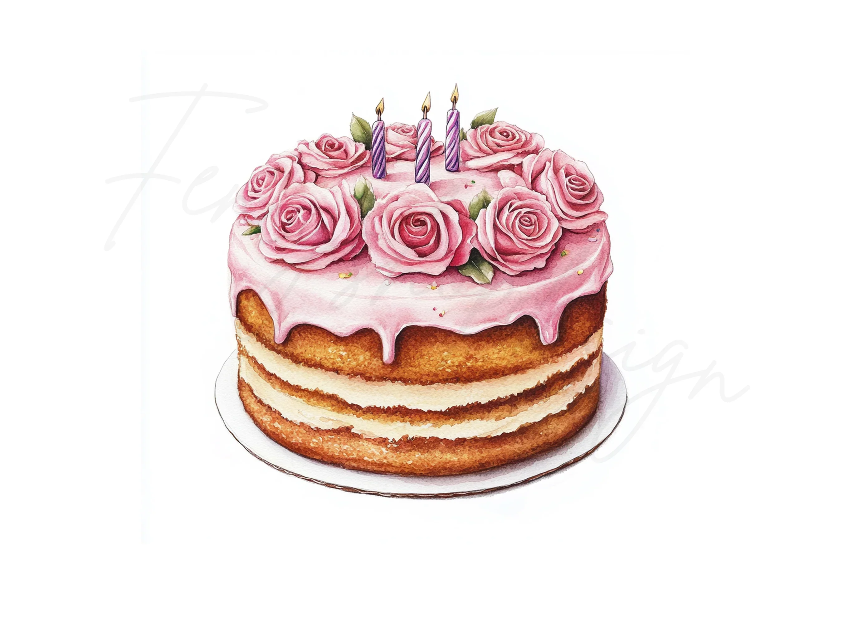 Elegant Pink Rose Cake Clipart Bundle - Image 3