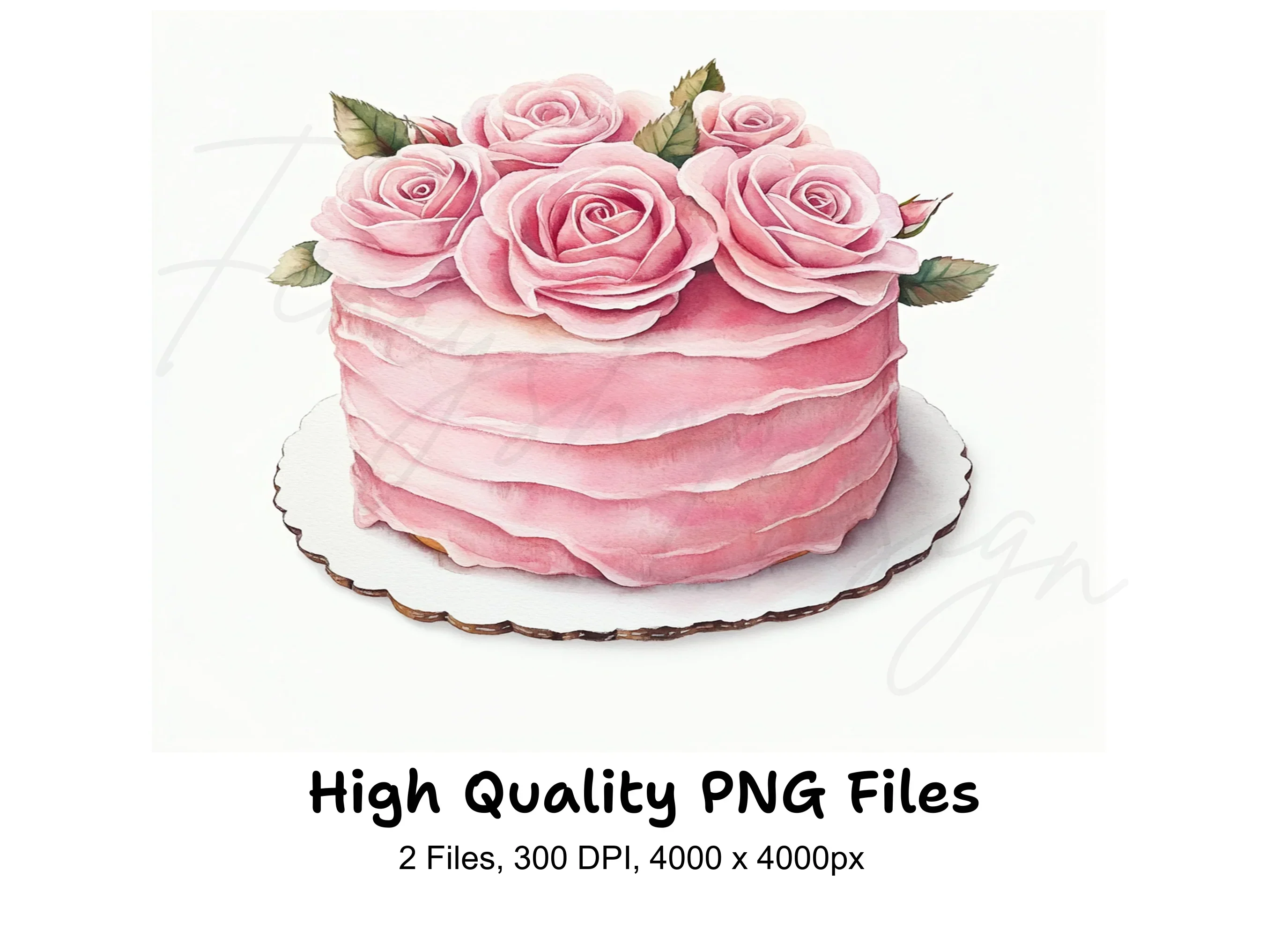 Elegant Pink Rose Cakes Clipart Bundle