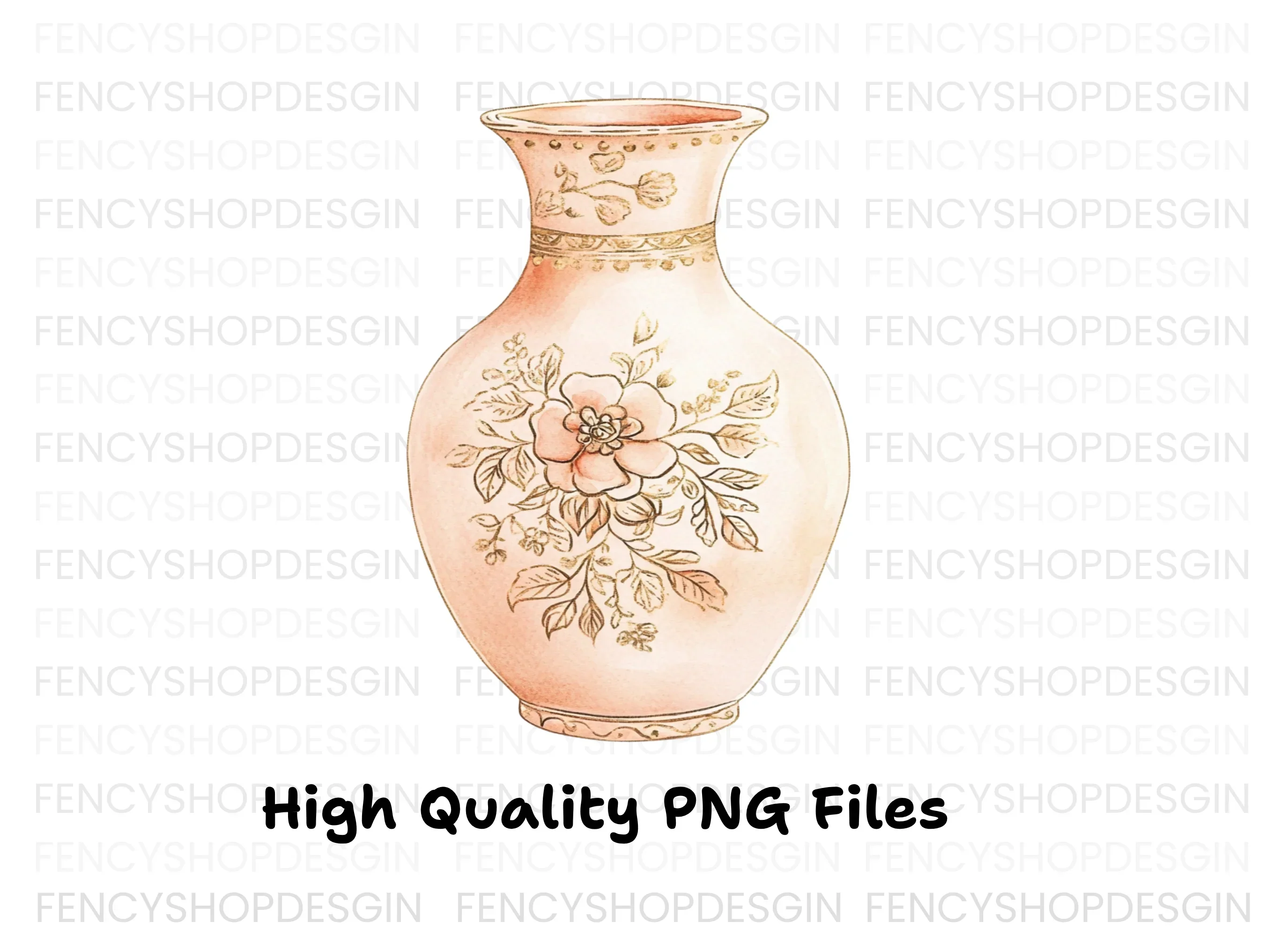 Elegant Pink Vases with Gold Floral Clipart Bundle - Image 3