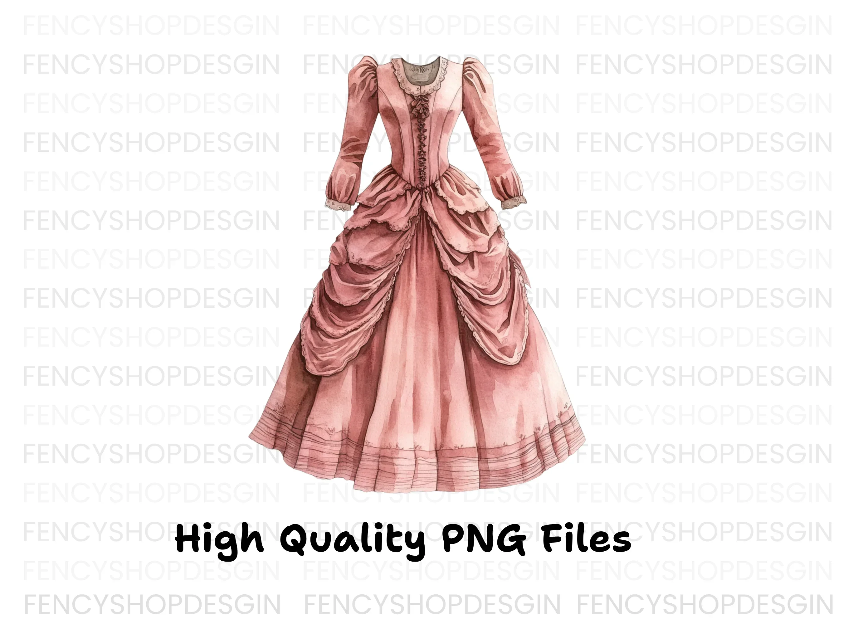 Elegant Pink Victorian Gown Clipart Bundle - Image 3