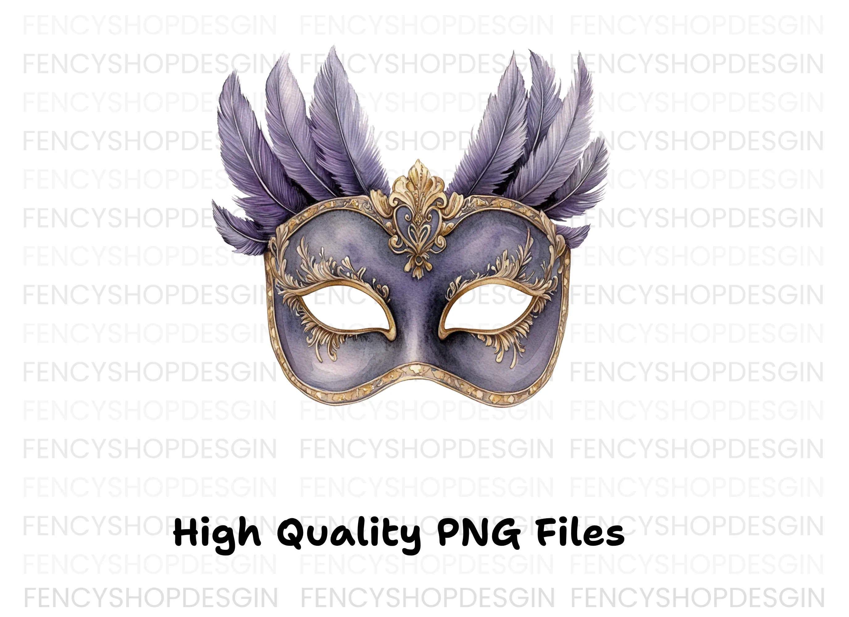 Elegant Purple Feathered Masquerade Mask Clipart Bundle - Image 3