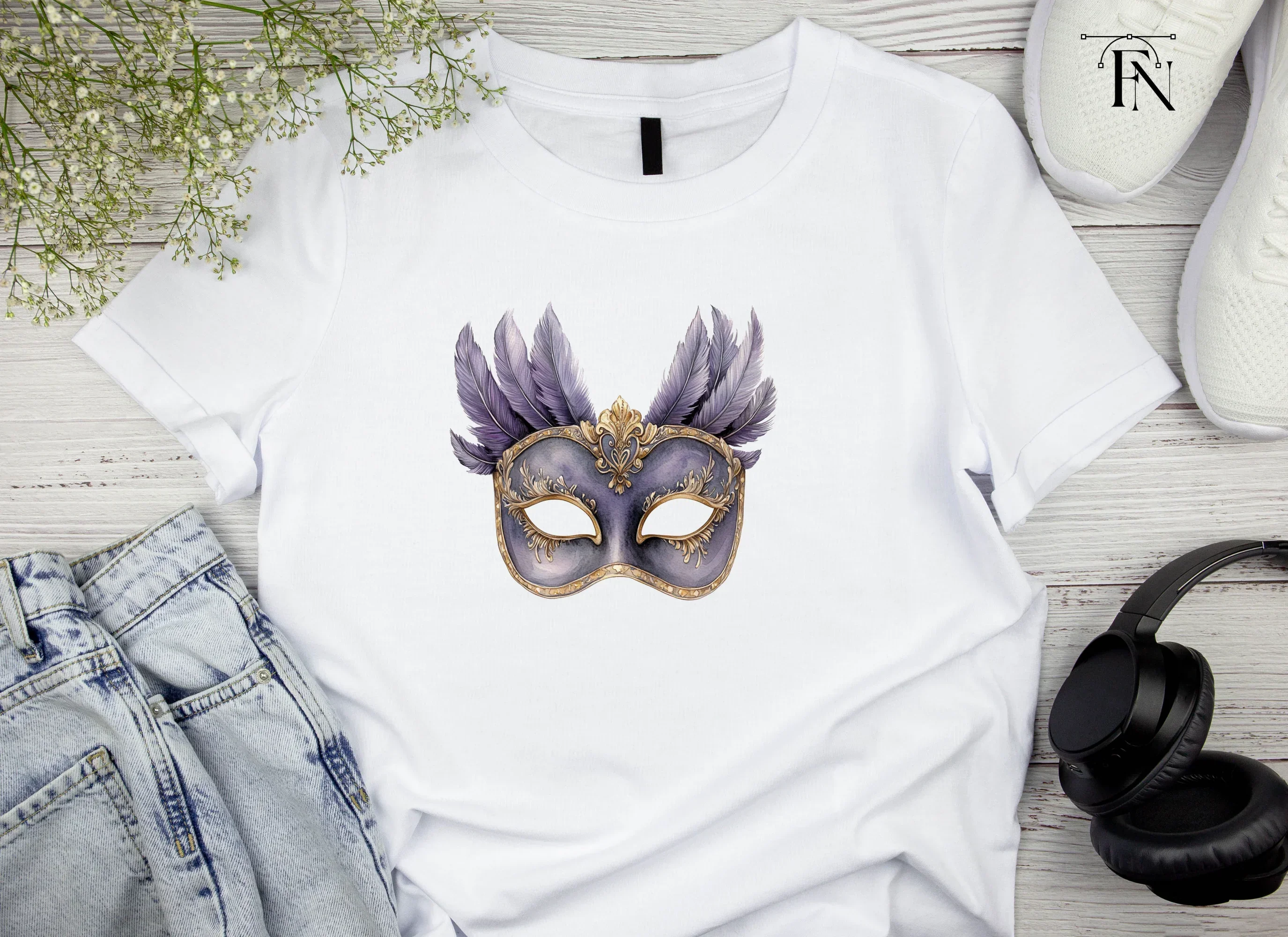 Elegant Purple Feathered Masquerade Mask Clipart Bundle - Image 4