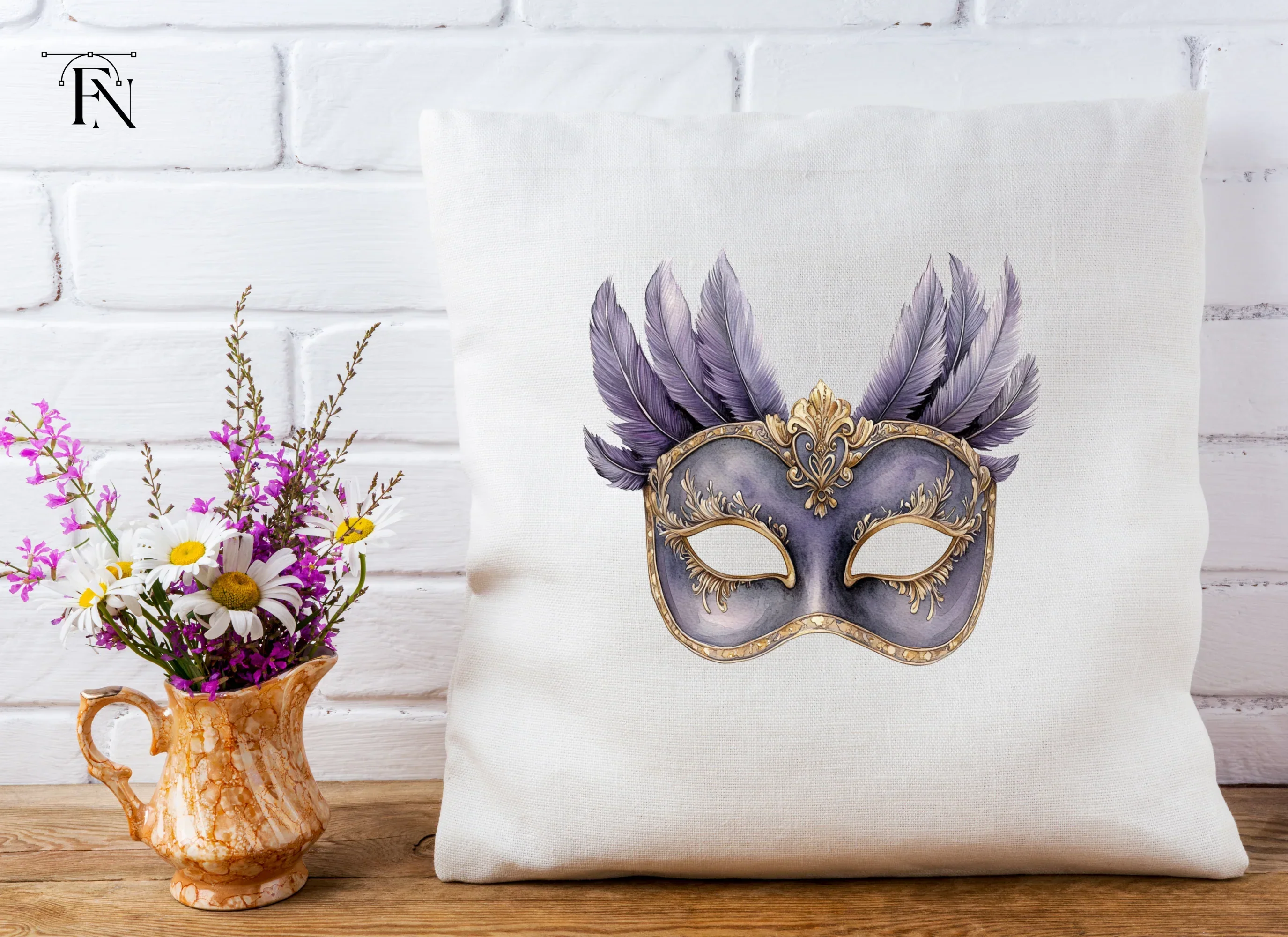 Elegant Purple Feathered Masquerade Mask Clipart Bundle - Image 5