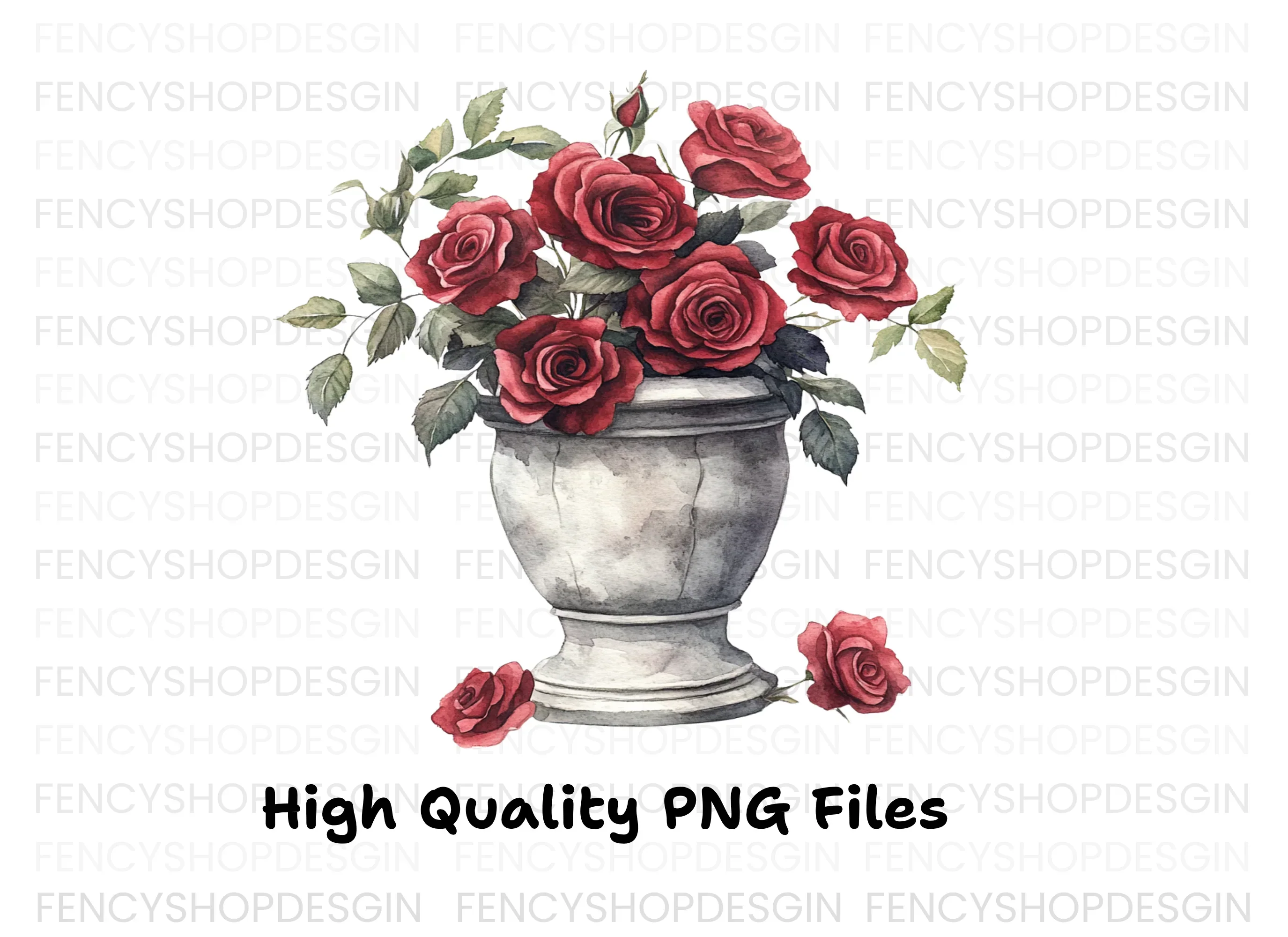 Elegant Red Rose Urn Clipart Bundle - Image 3