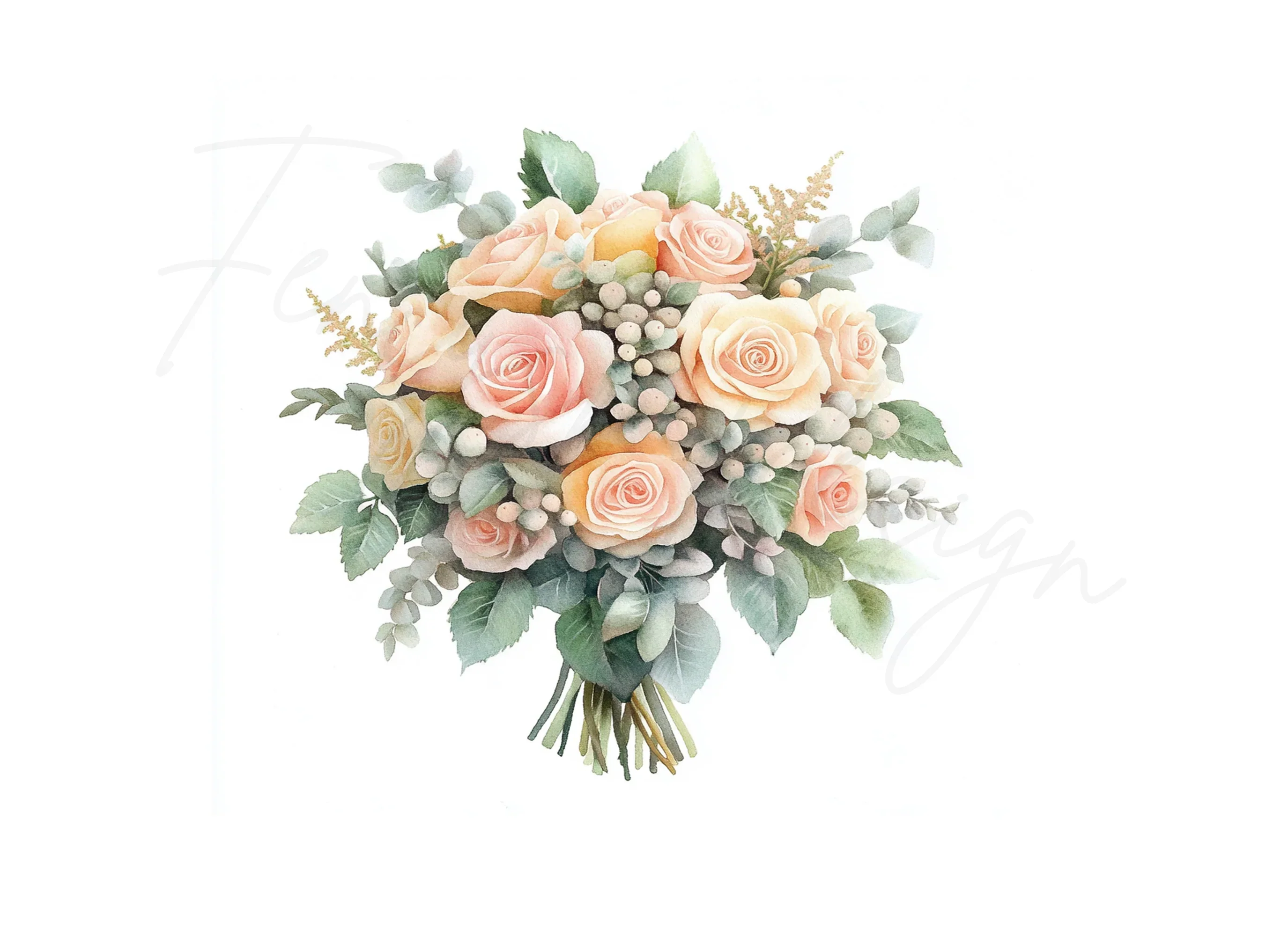 Elegant Rose and Eucalyptus Bouquets Clipart Bundle - Image 3