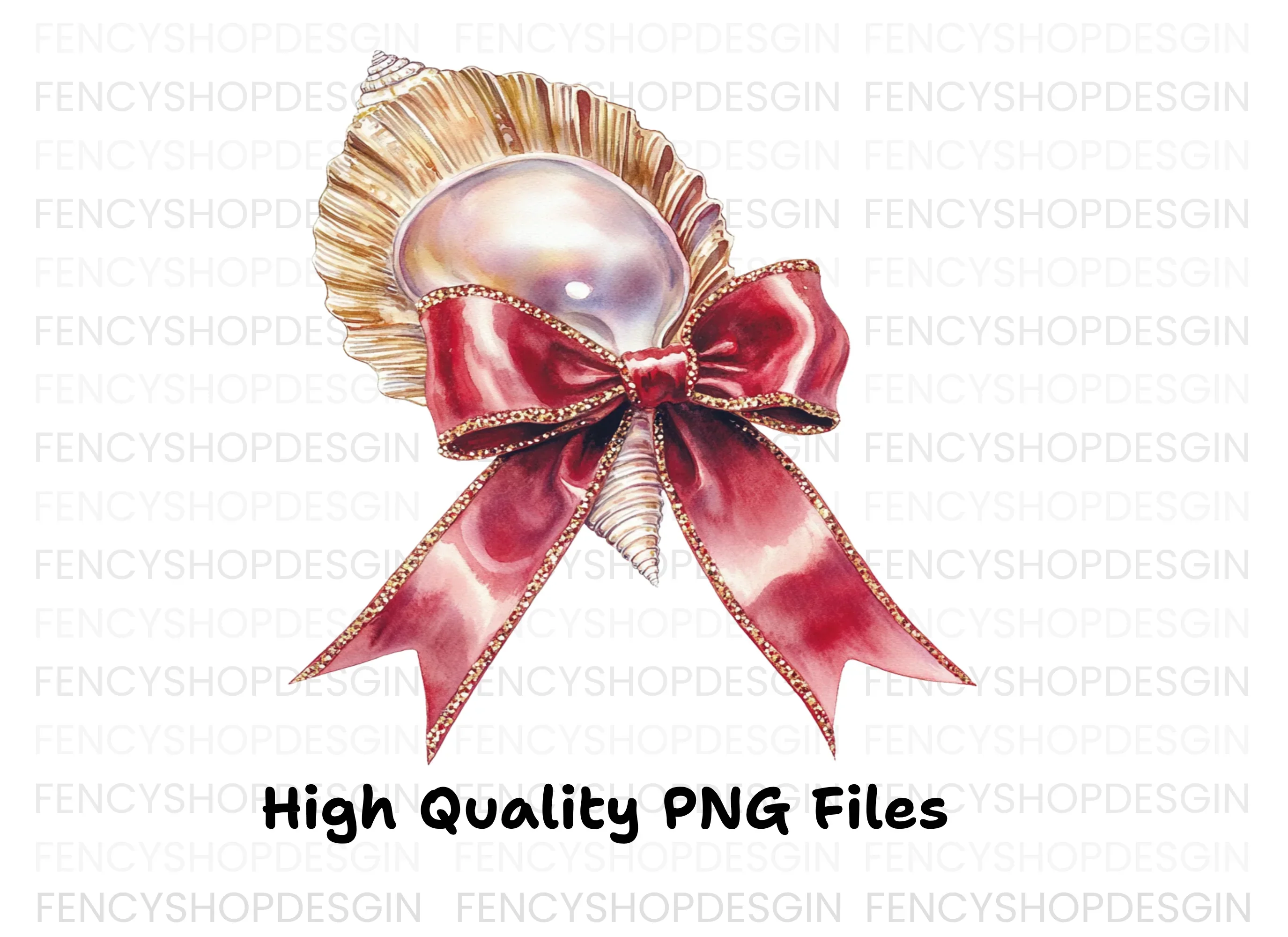 Elegant Seashells with Red Bows Clipart Bundle - Image 2