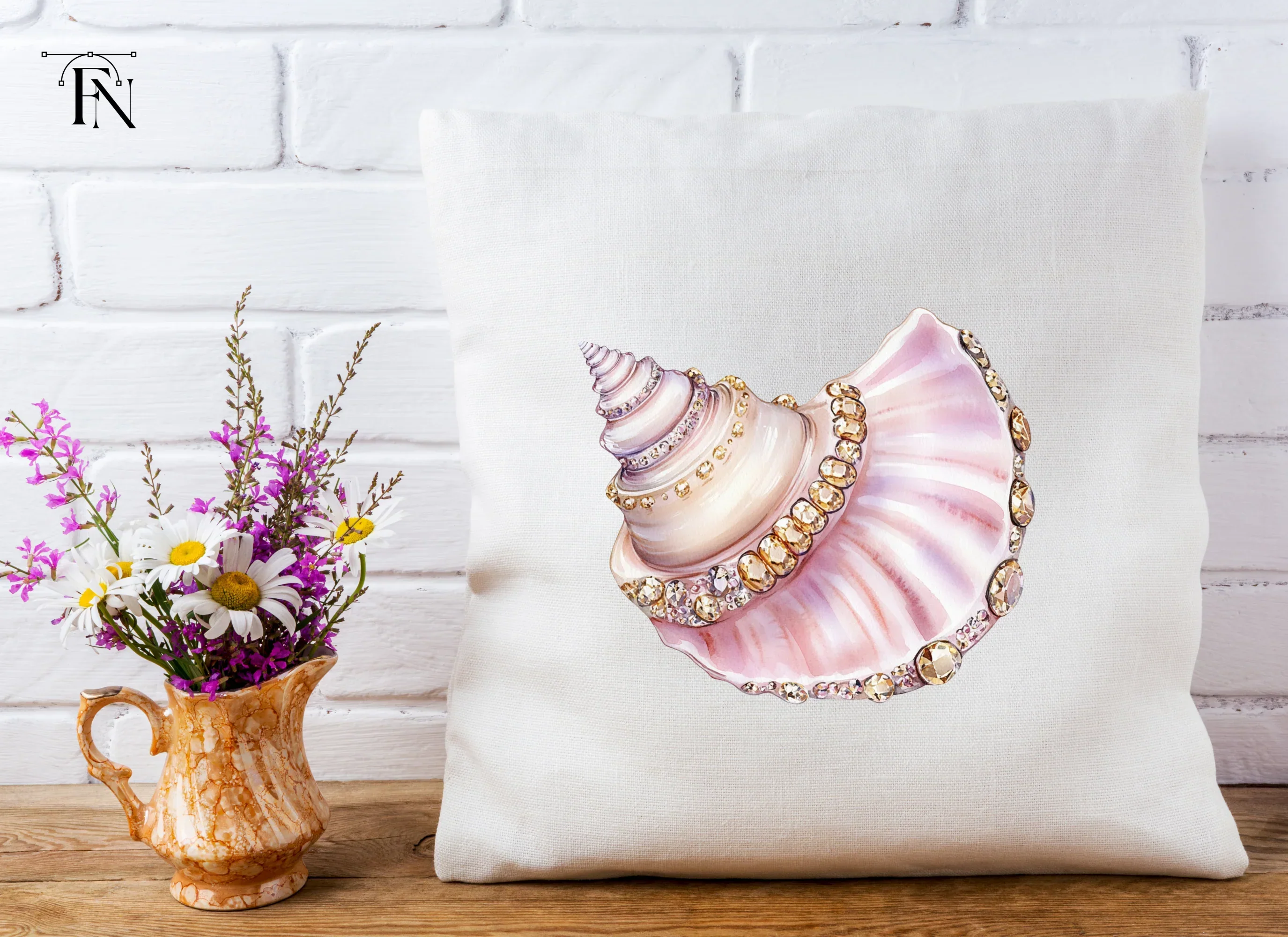 Elegant Seashells with Sparkling Gems Clipart Bundle - Image 3