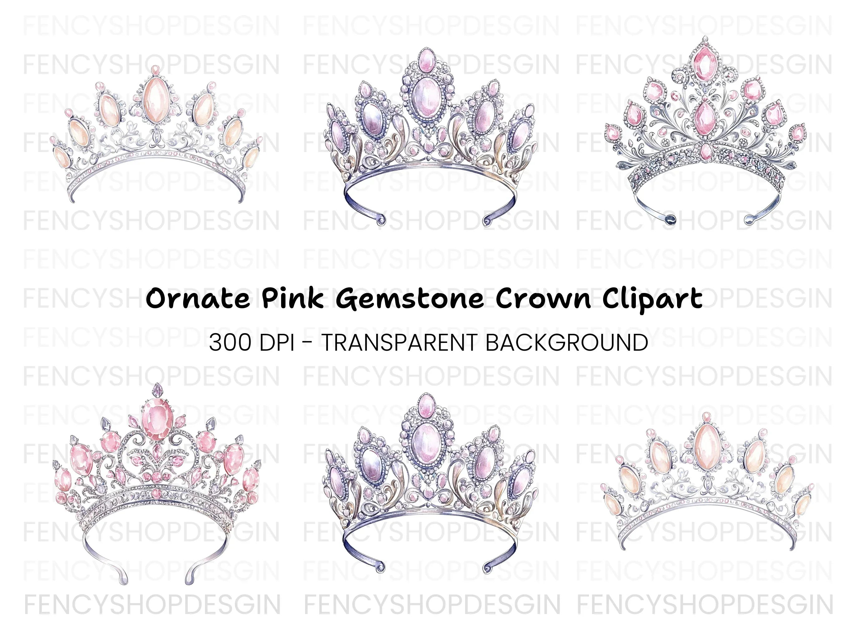 Elegant Silver and Pink Tiara Clipart Bundle