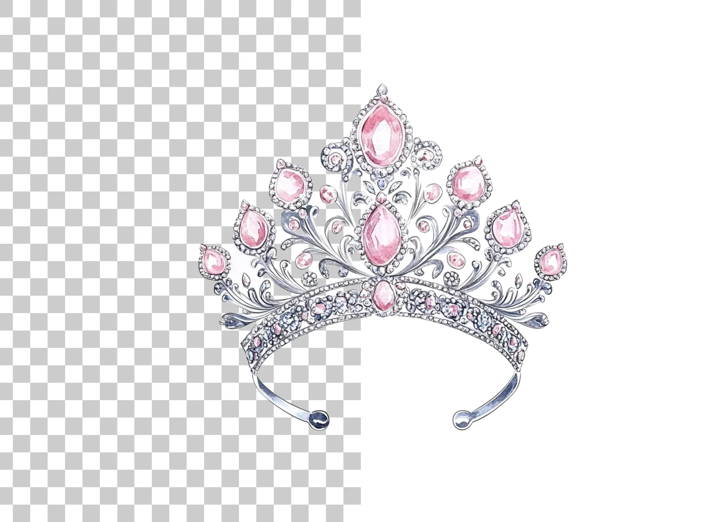 Elegant Silver and Pink Tiara Clipart Bundle - Image 2