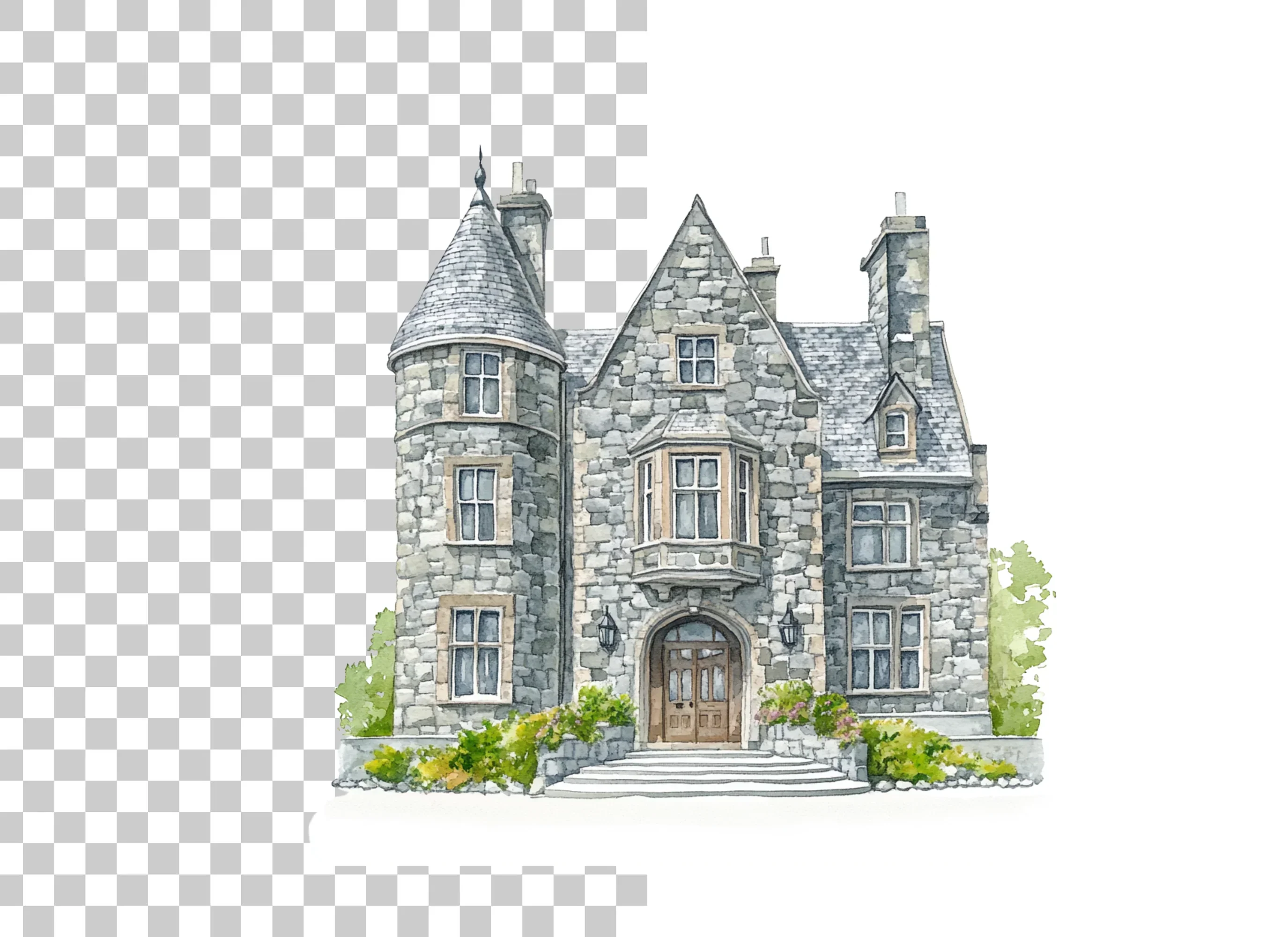Elegant Stone Manor House Clipart Bundle - Image 2