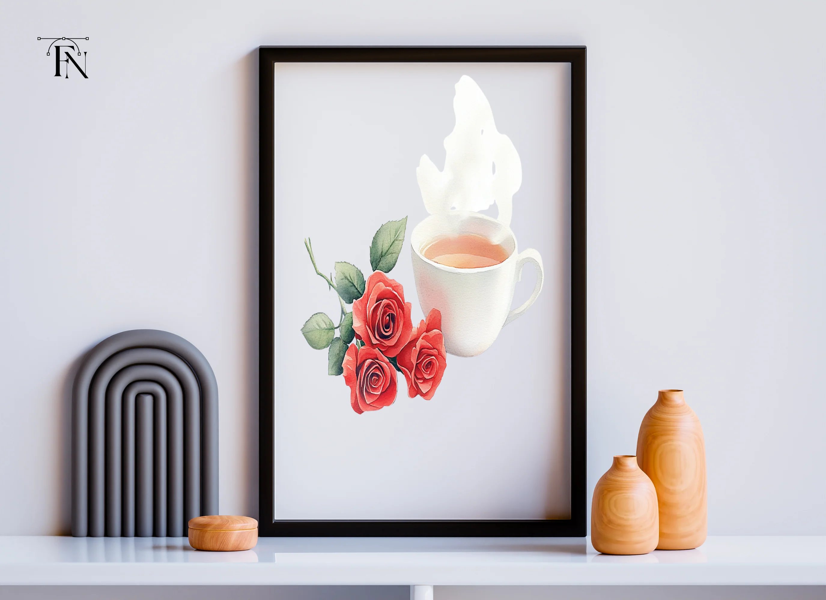 Elegant Tea Cup with Red Roses Clipart Bundle - Image 3