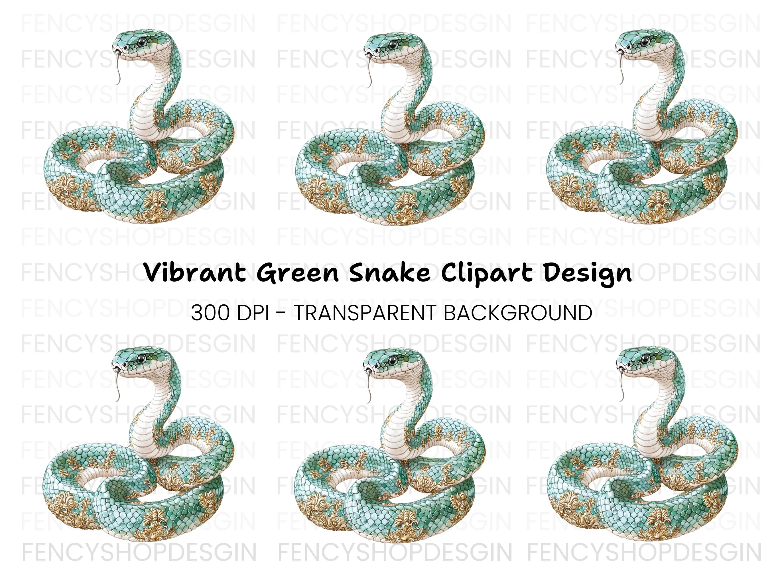 Elegant Teal Snake with Gold Ornaments Clipart Bundle