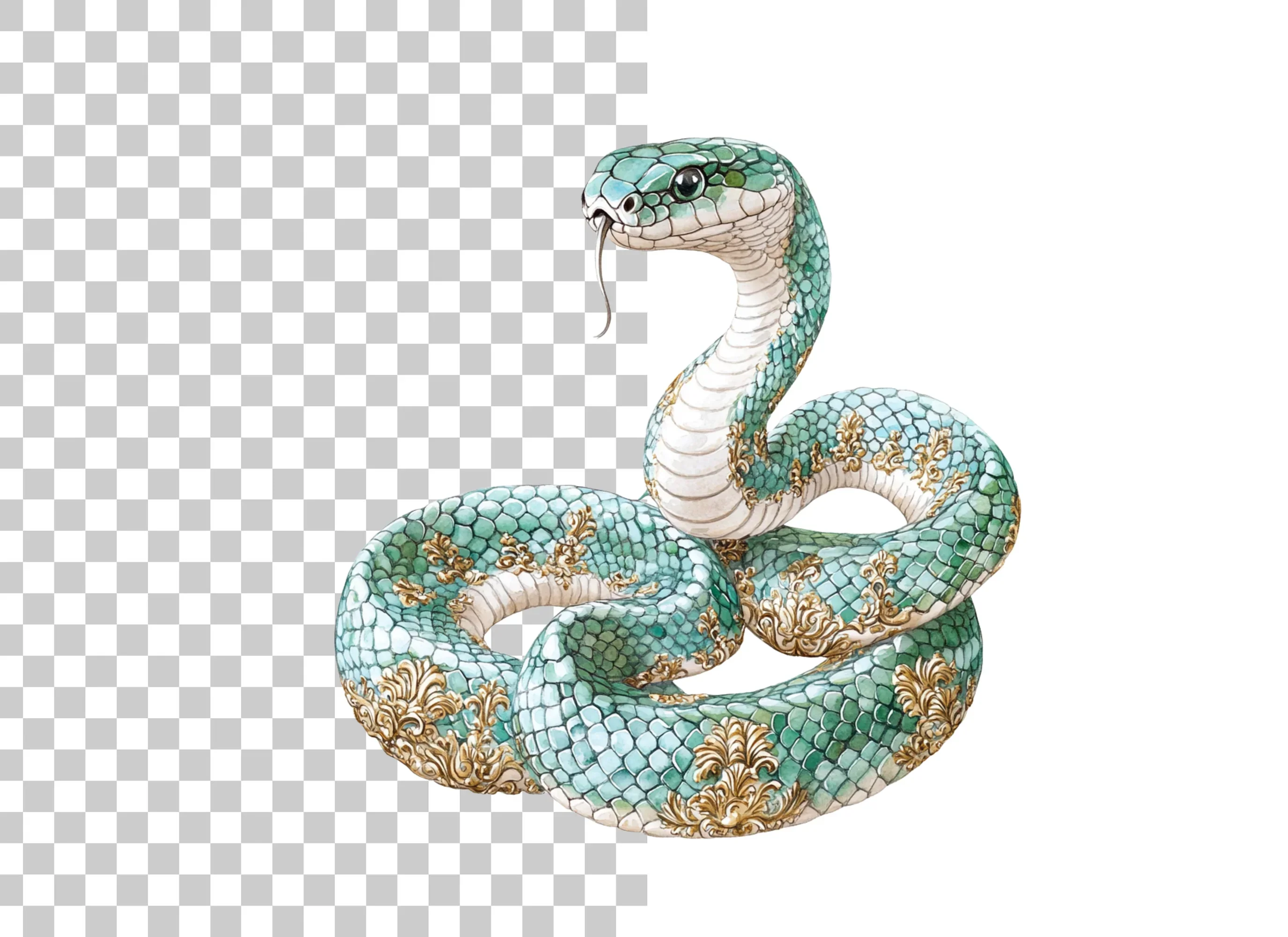 Elegant Teal Snake with Gold Ornaments Clipart Bundle - Image 2