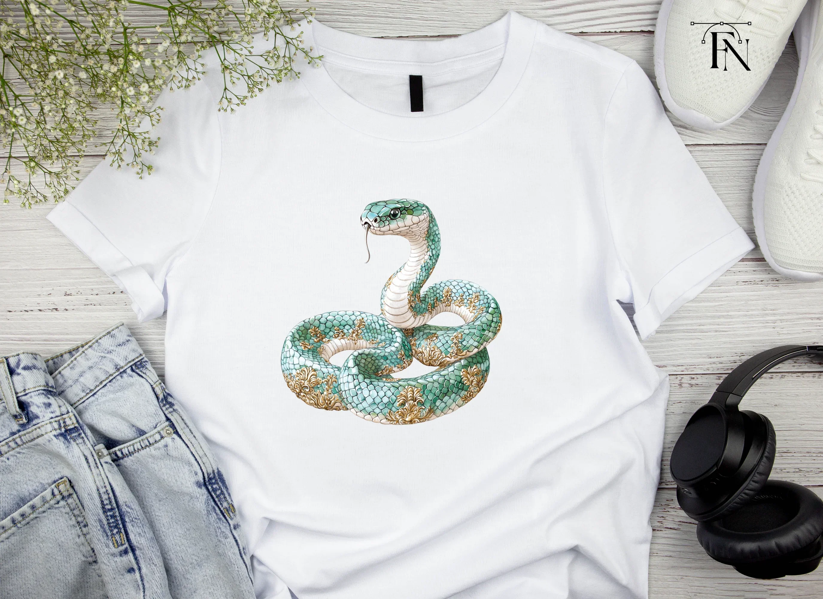 Elegant Teal Snake with Gold Ornaments Clipart Bundle - Image 4