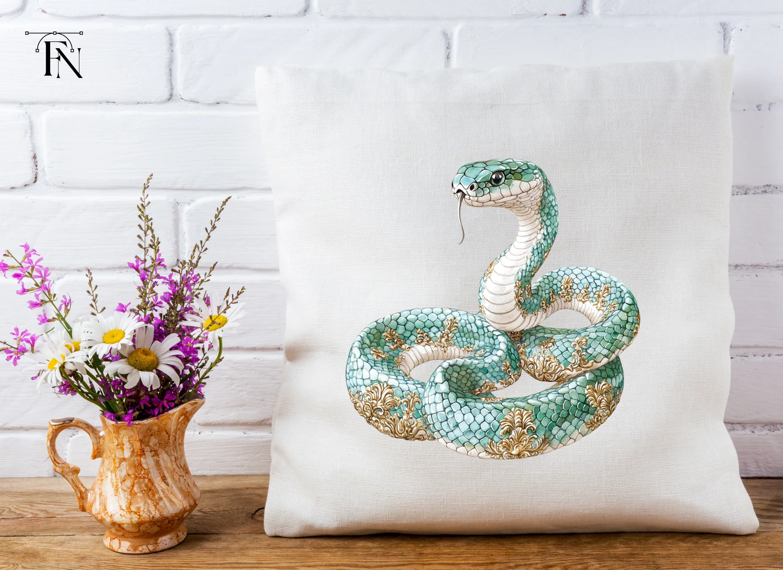 Elegant Teal Snake with Gold Ornaments Clipart Bundle - Image 5