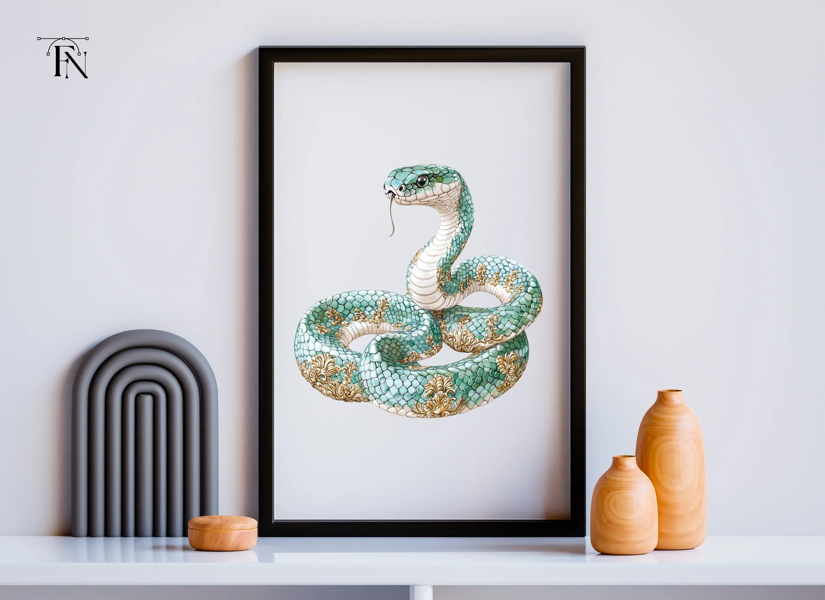 Elegant Teal Snake with Gold Ornaments Clipart Bundle - Image 6