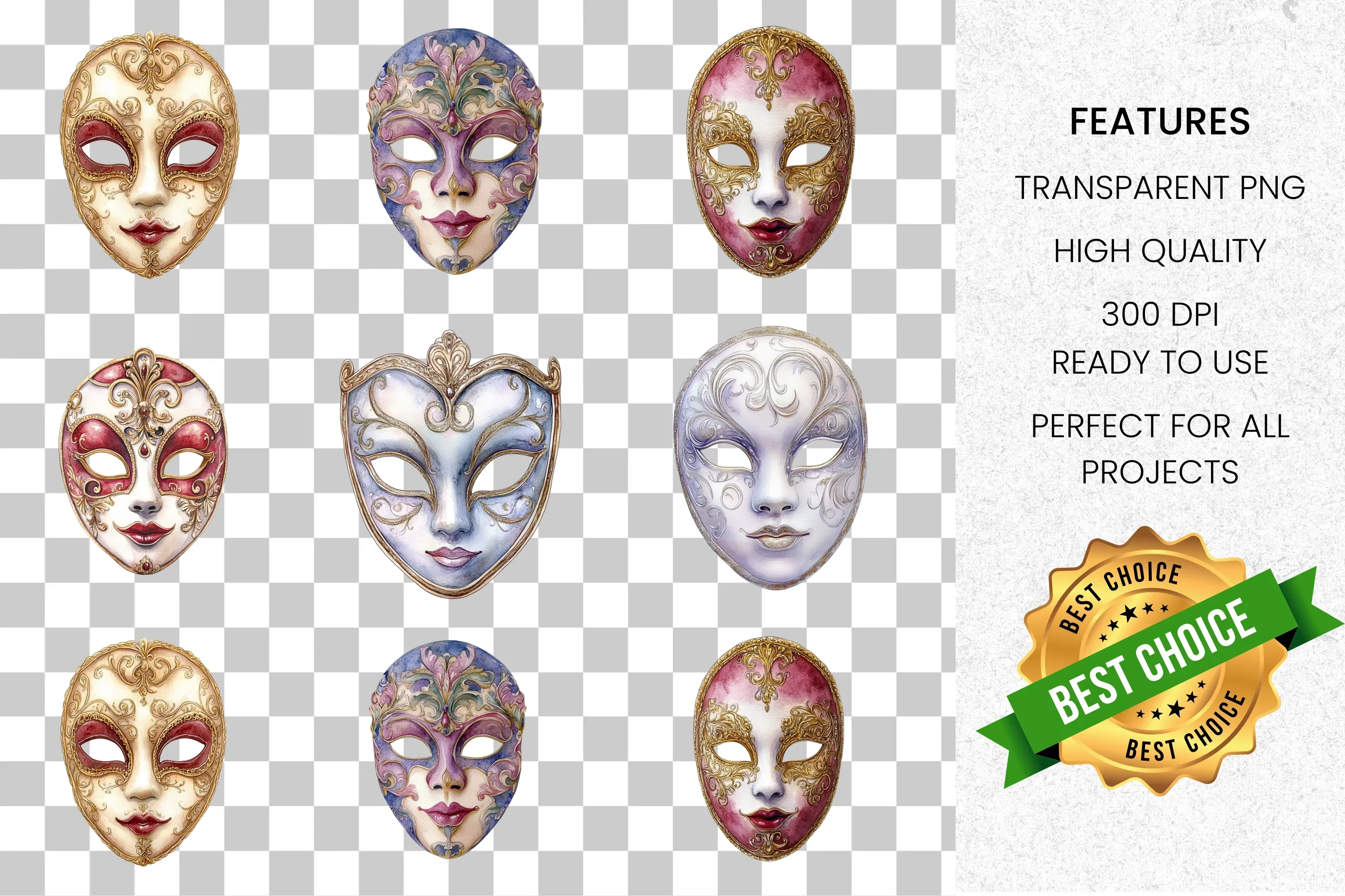 Elegant Venetian Masks Clipart Bundle - Image 8