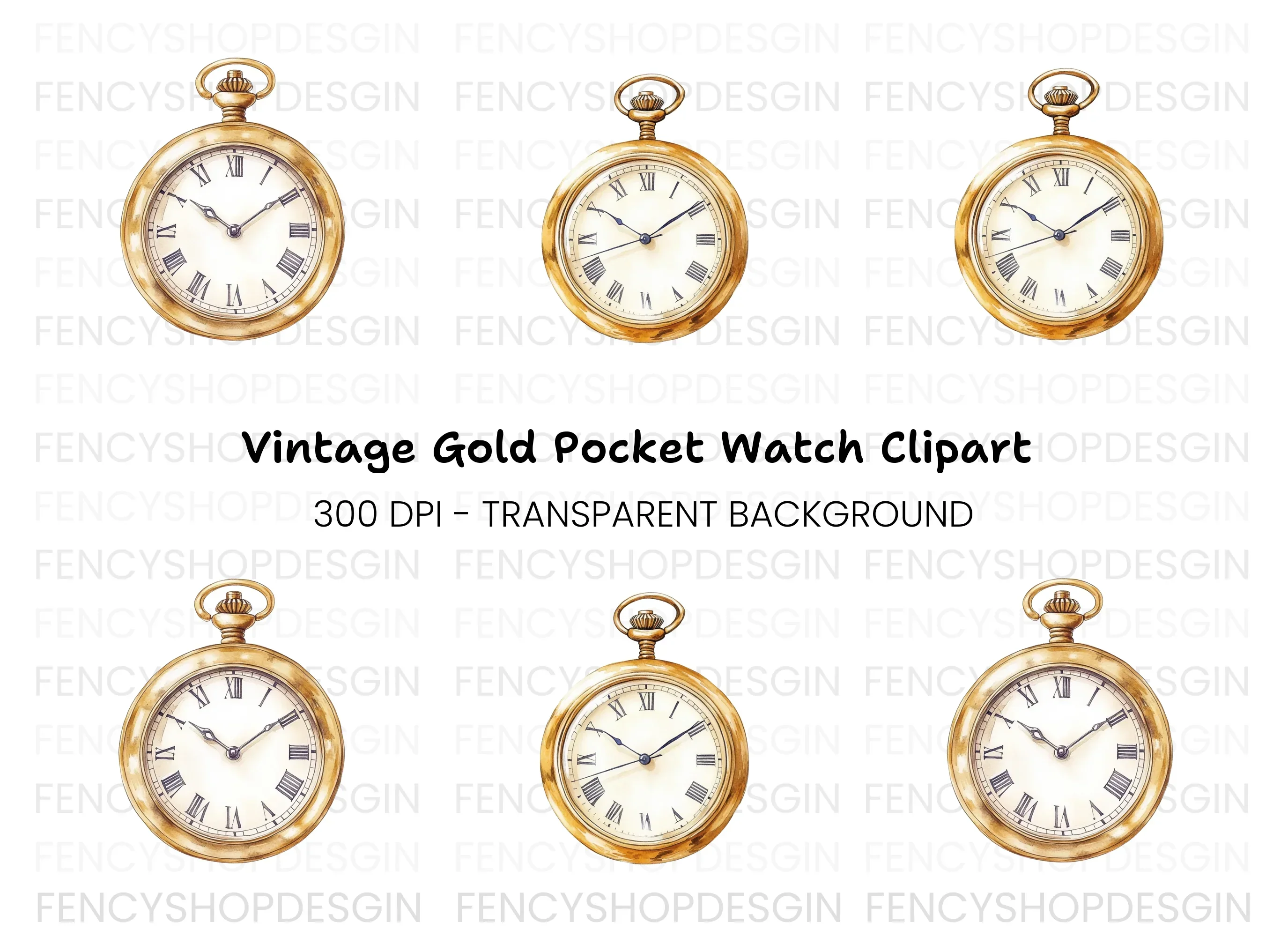 Elegant Vintage Pocket Watch Clipart Bundle