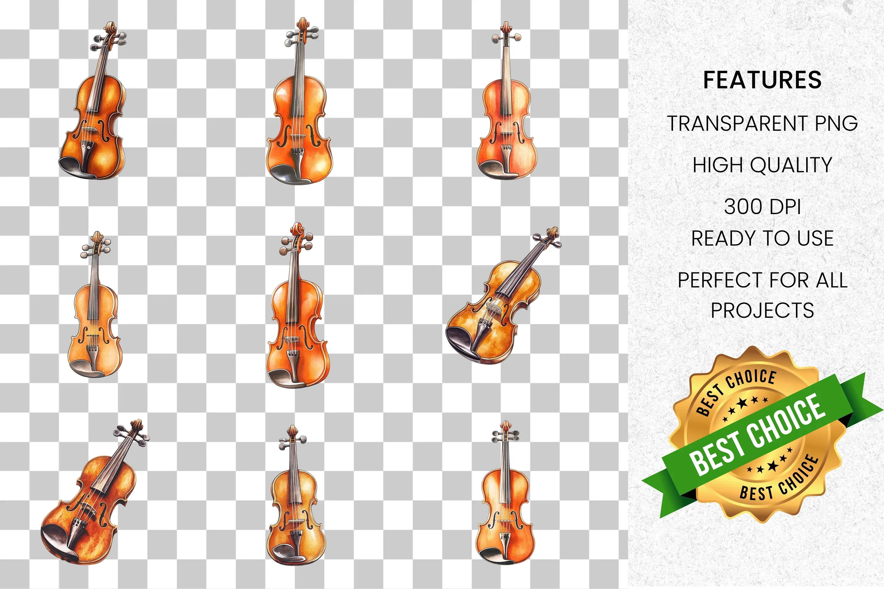 Elegant Violin Musical Instrument Clipart Bundle - Image 2