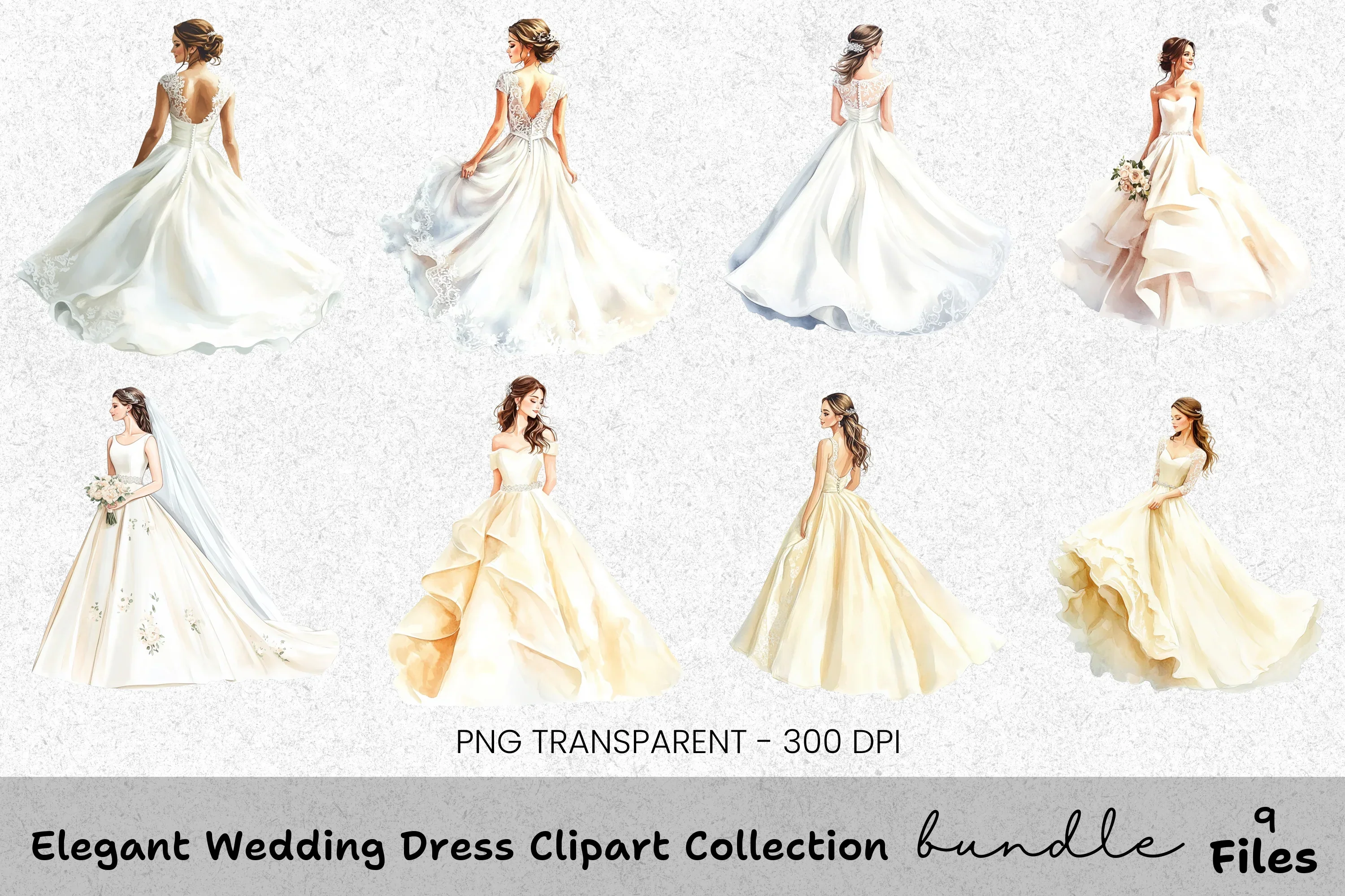 Elegant Wedding Dress Clipart Bundle
