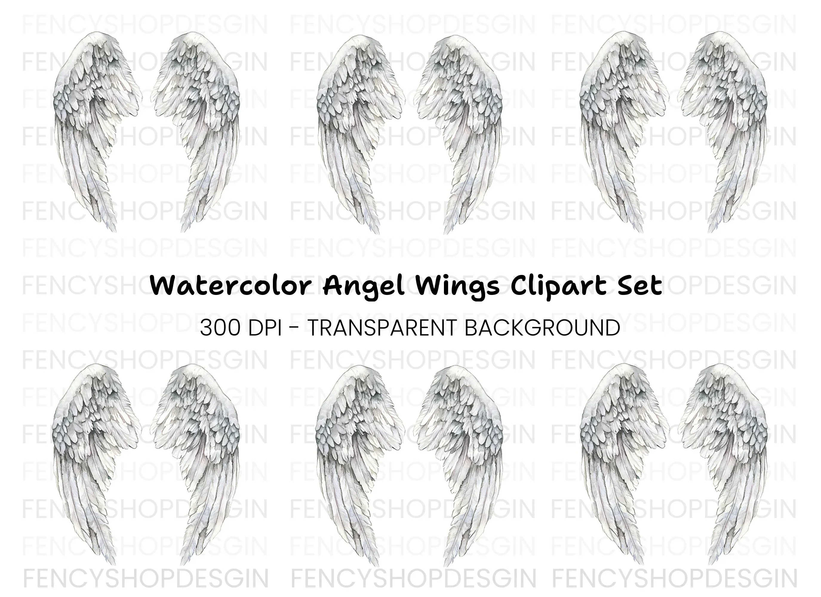 Elegant White Angel Wings Clipart Bundle