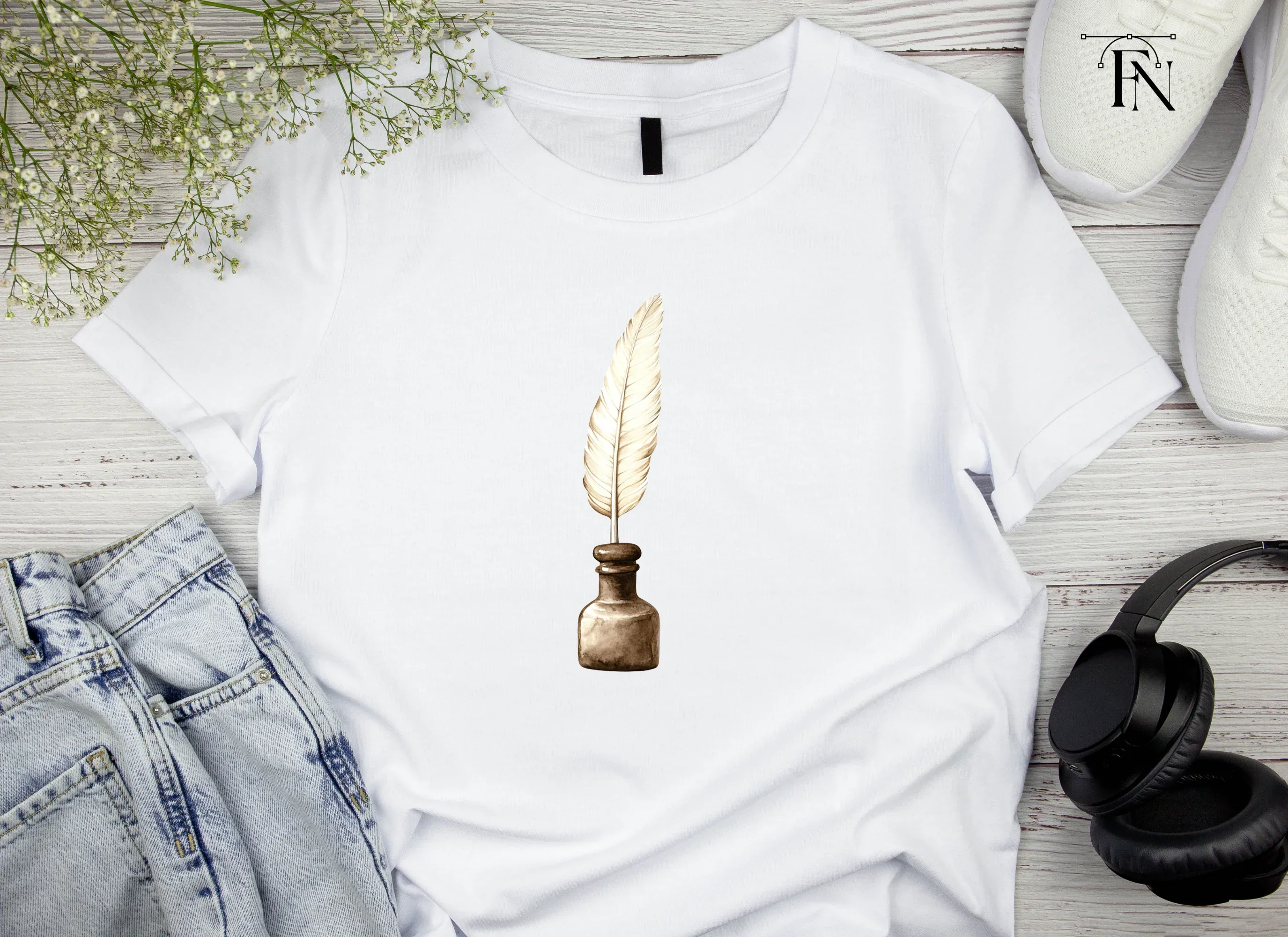 Elegant White Feather Quill Inkwell Clipart Bundle - Image 4