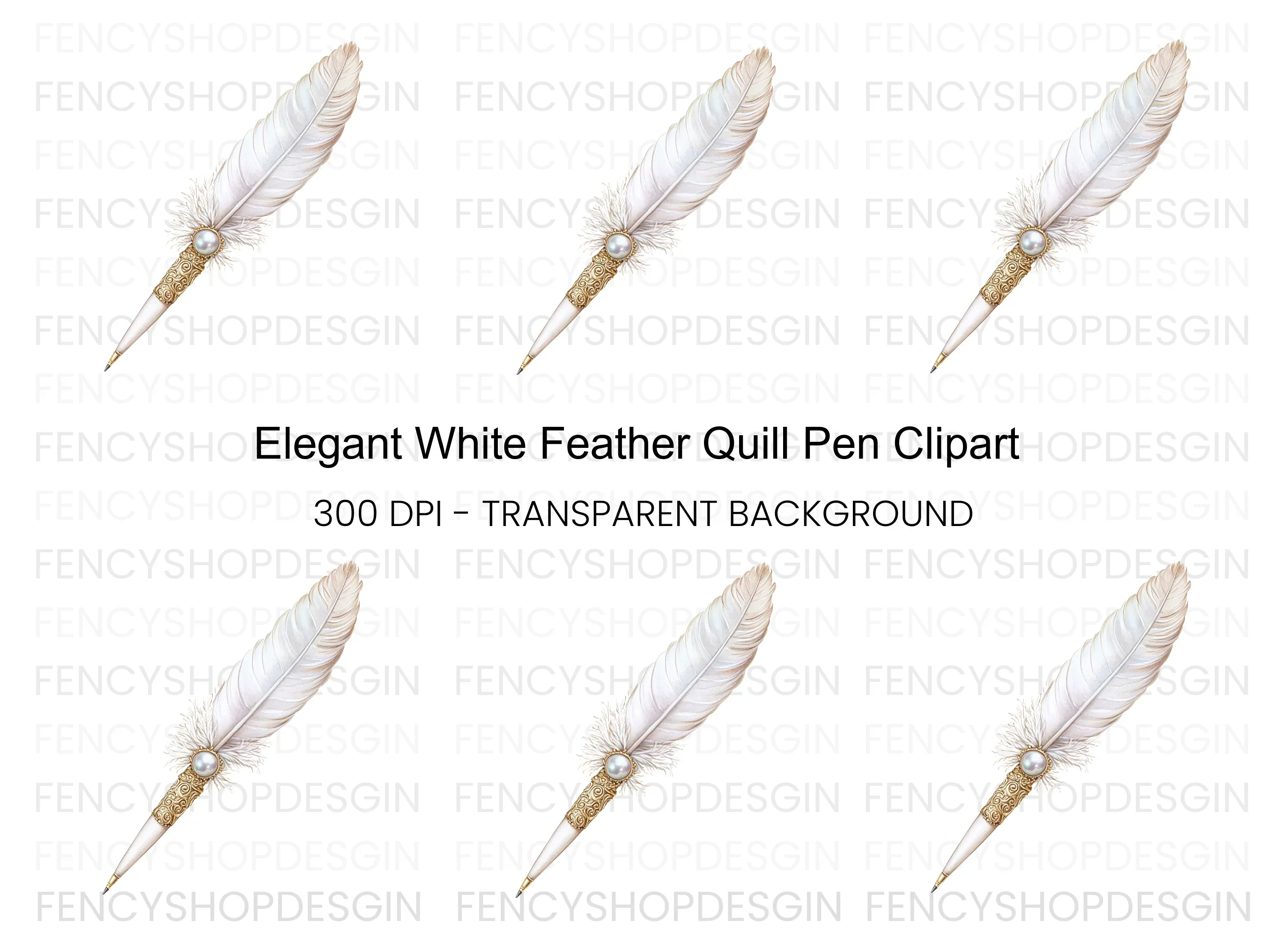 Elegant White Feather Quill Pen Clipart Bundle