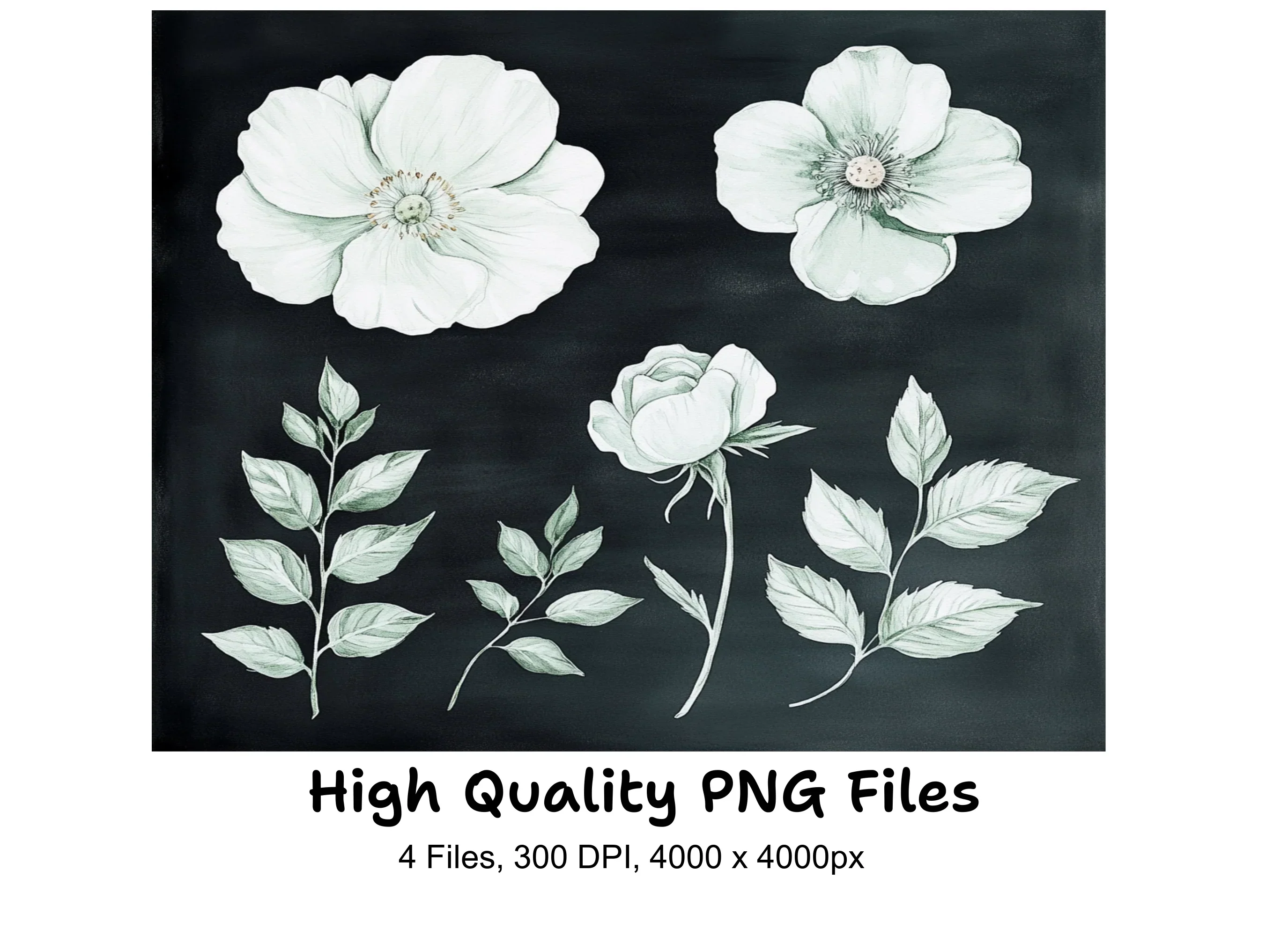 Elegant White Floral Clipart Bundle
