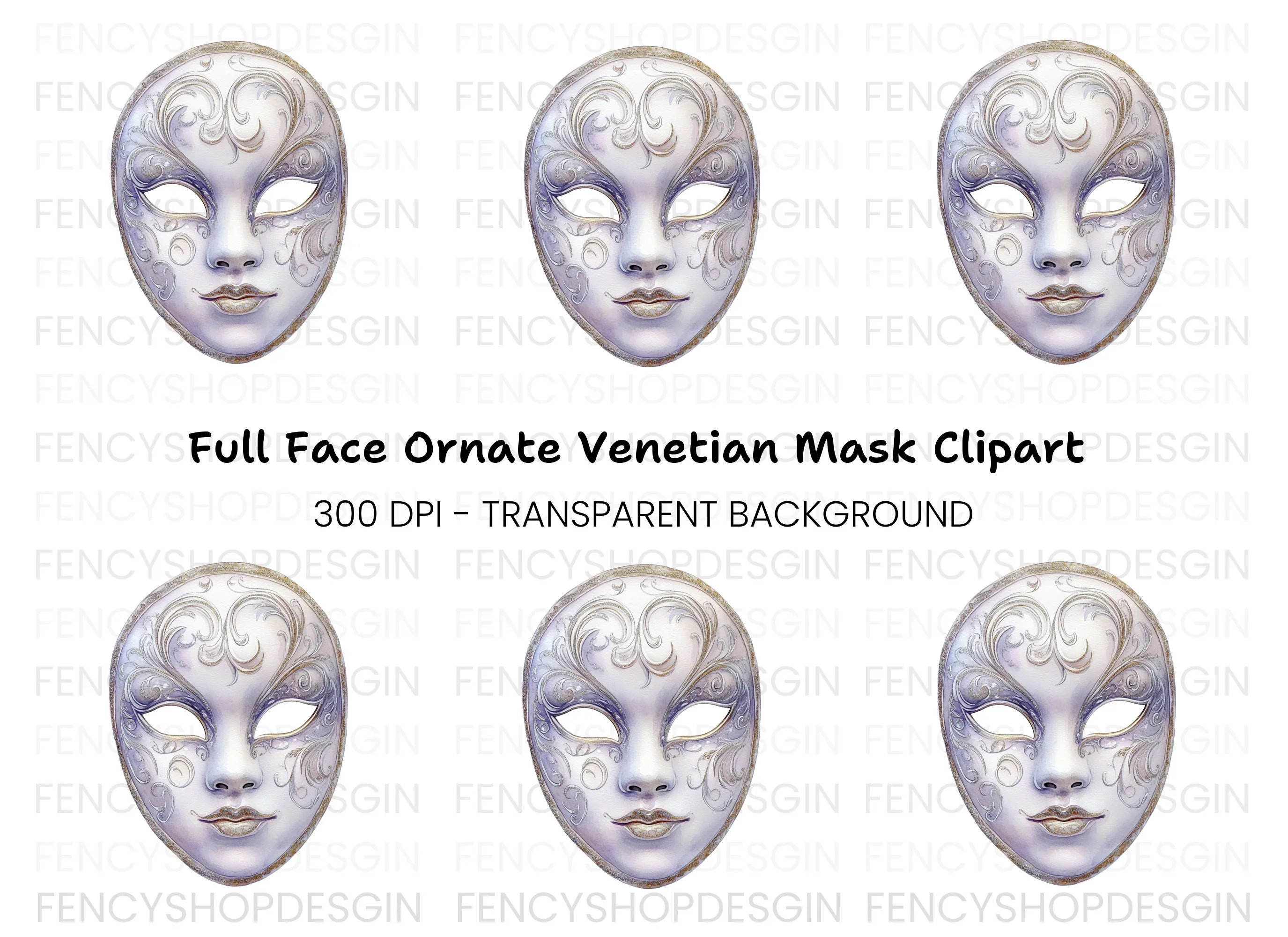 Elegant White Gold Masquerade Mask Clipart Bundle