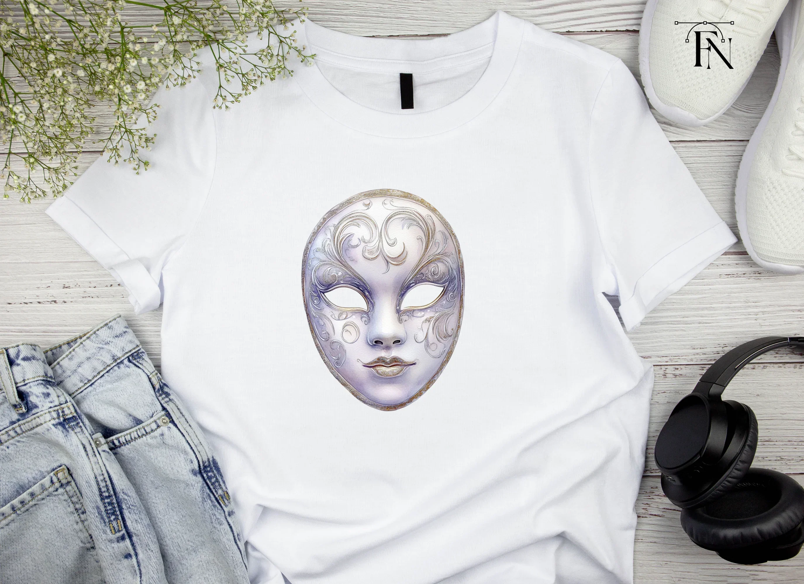 Elegant White Gold Masquerade Mask Clipart Bundle - Image 4