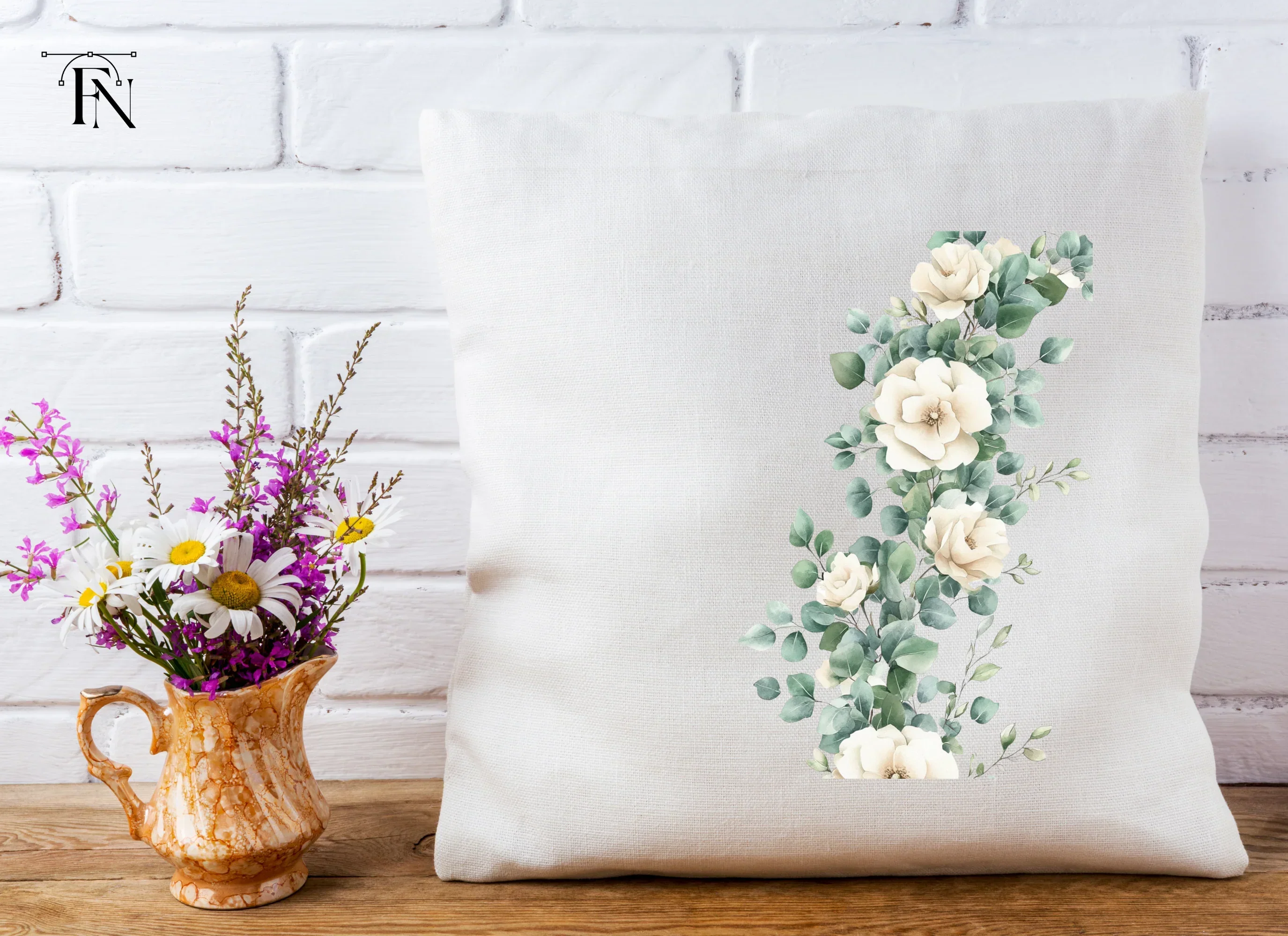 Elegant White Roses Eucalyptus Border Clipart Bundle - Image 4