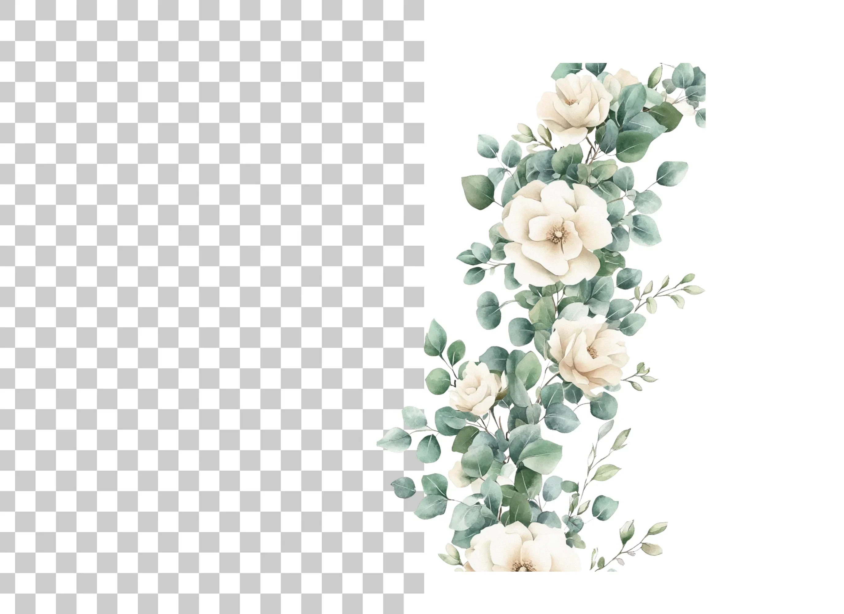 Elegant White Roses Eucalyptus Border Clipart Bundle - Image 6