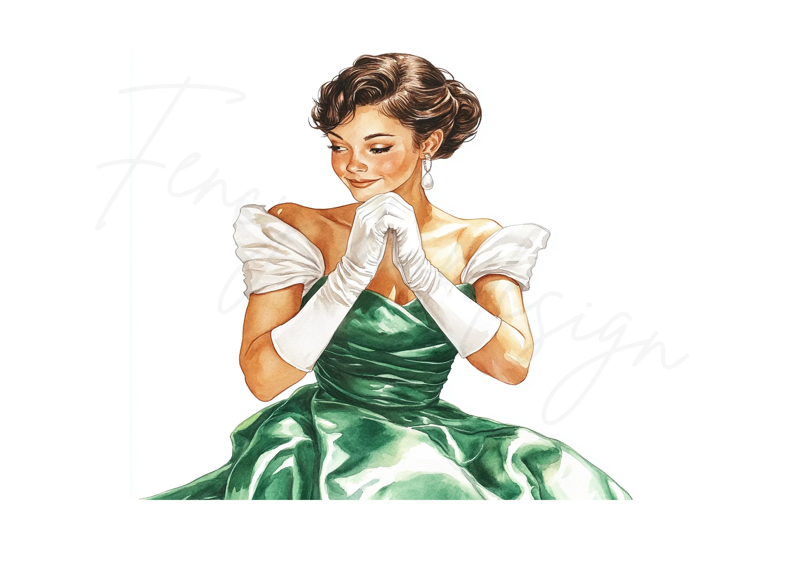 Elegant Woman in Green Dress Clipart Bundle - Image 2
