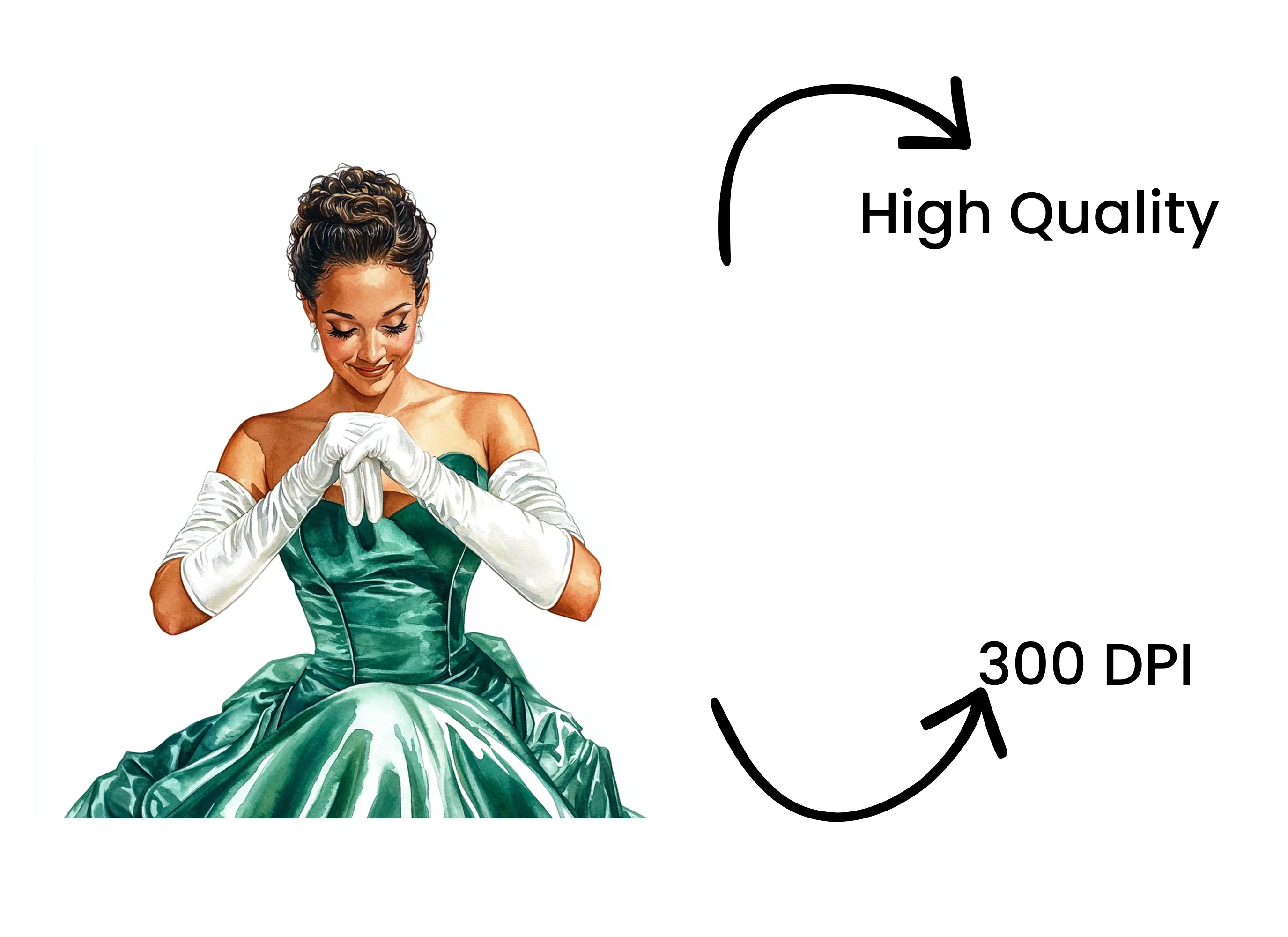 Elegant Woman in Green Dress Clipart Bundle - Image 4