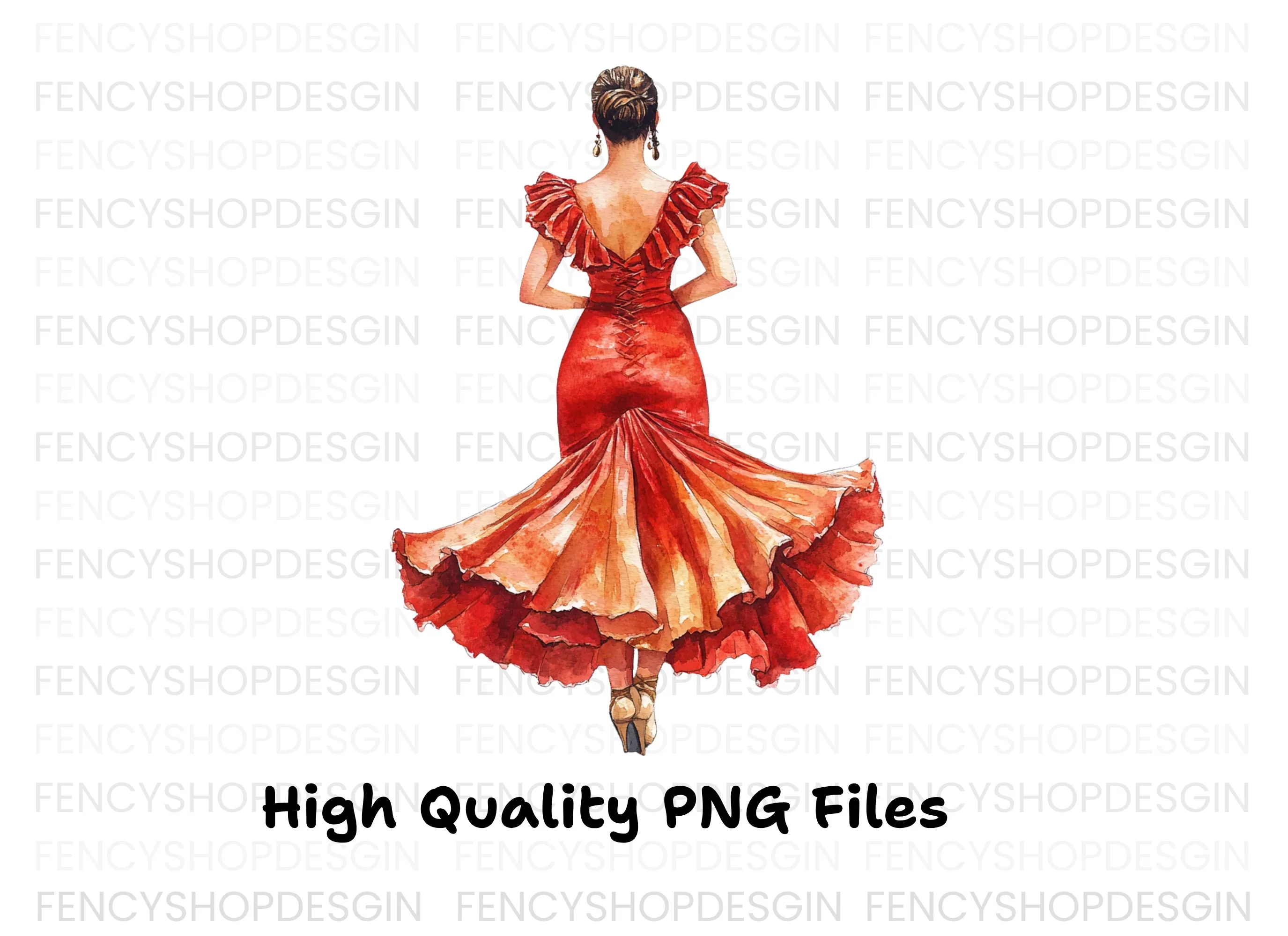 Elegant Woman in Red Gown Back View Clipart Bundle - Image 2