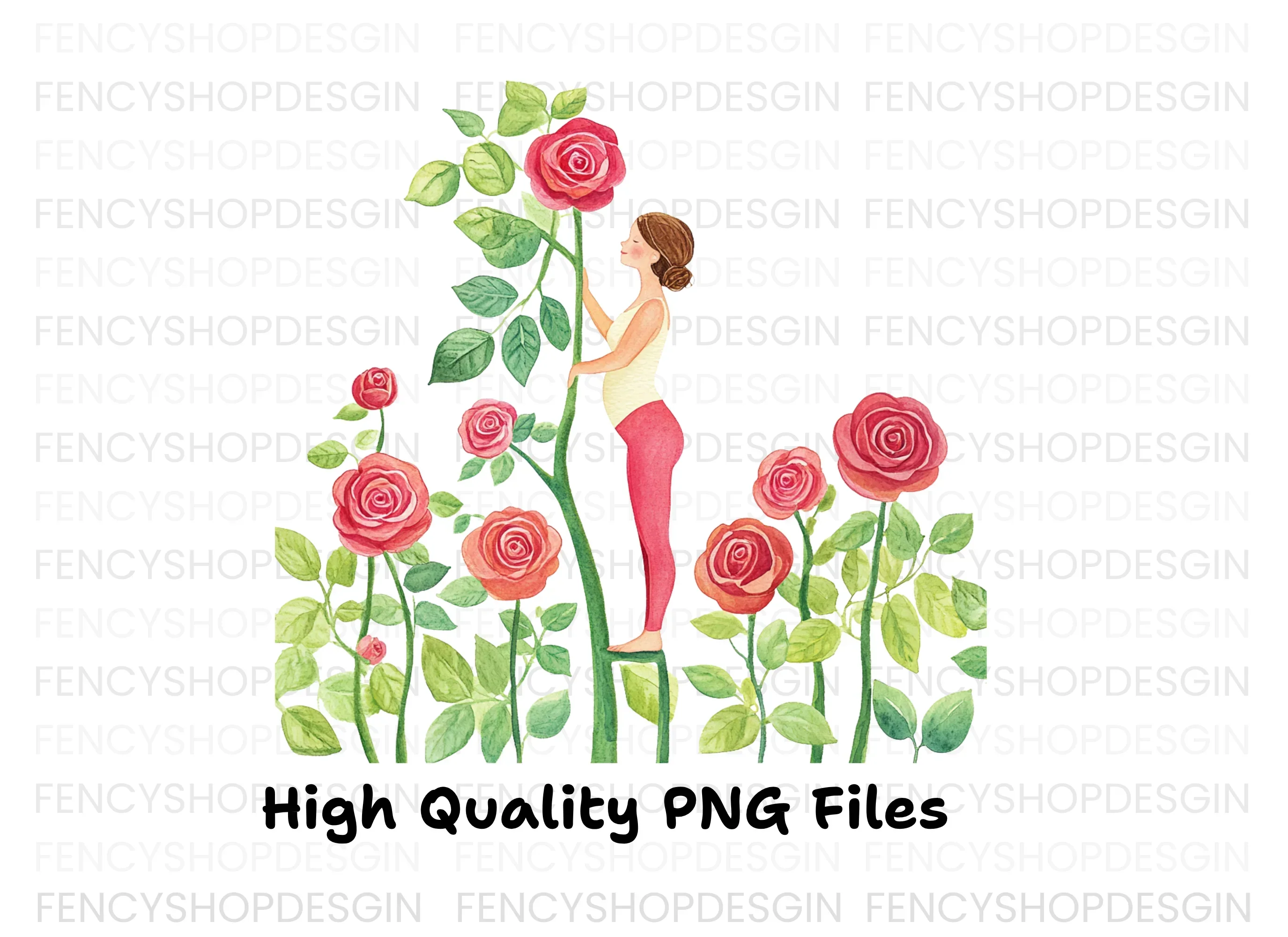 Elegant Woman with Roses Clipart Bundle - Image 3