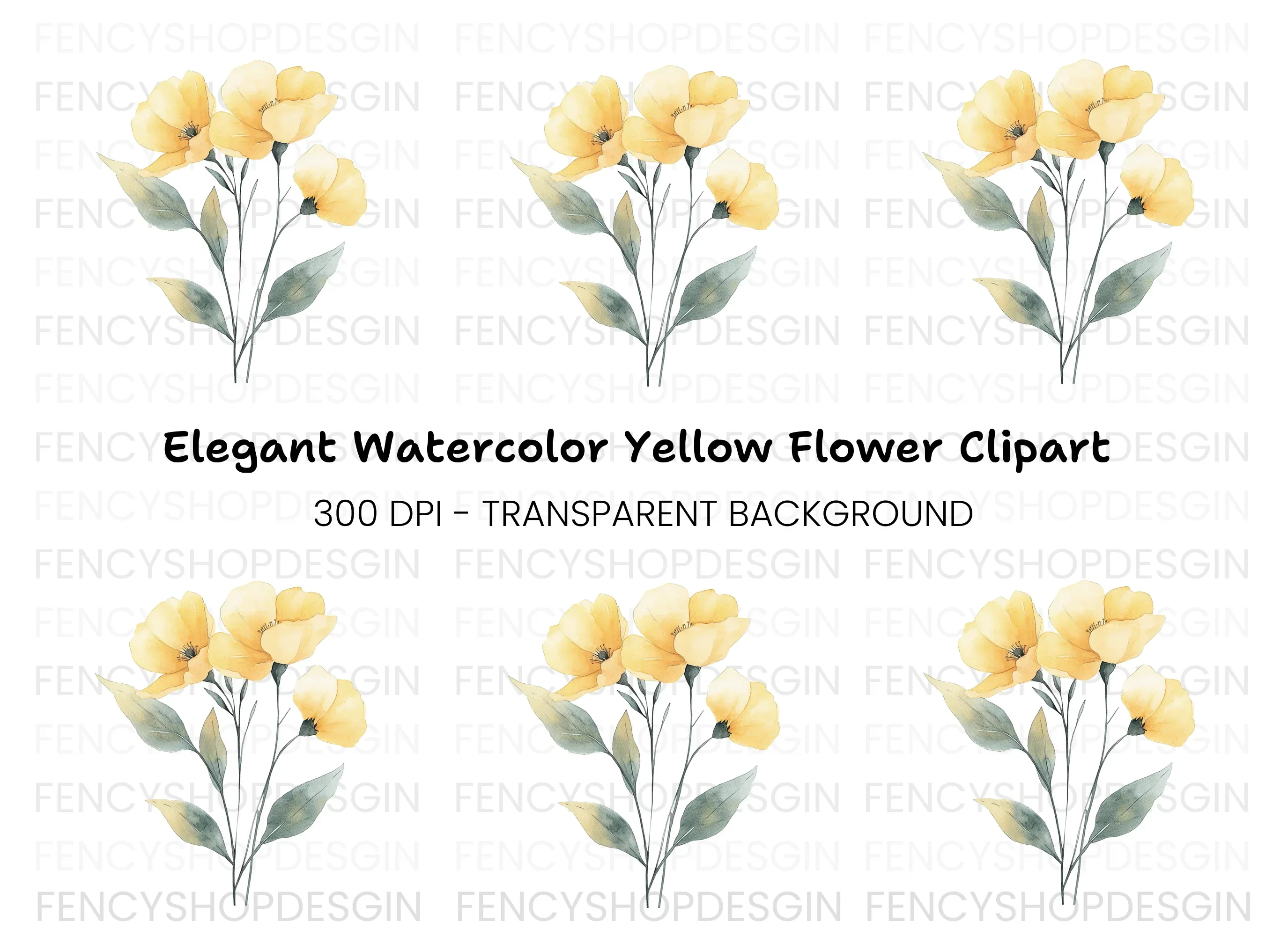 Elegant Yellow Poppies Clipart Bundle