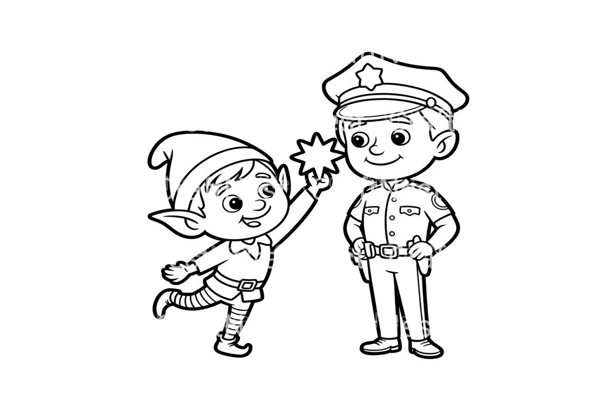 Elf and PolicemanFun Coloring Books - Image 3