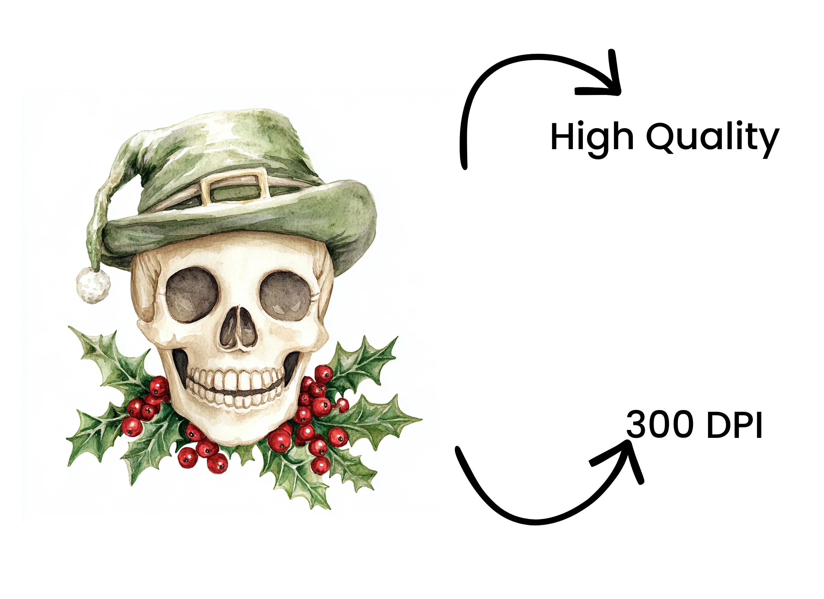 Elf Skulls with Holly Berries Clipart Bundle - Image 4