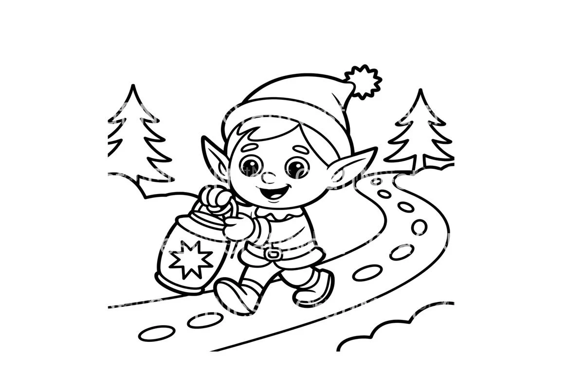 Elf Walking in Winter Wonderland Coloring Books - Image 2